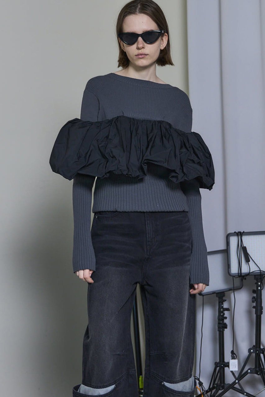 【メゾンスペシャル/MAISON SPECIAL】のPuff Sleeve Docking Tops/パフドッキングトップス 人気、トレンドファッション・服の通販 founy(ファニー) 　ファッション　Fashion　レディースファッション　Fashion for Women　トップス・カットソー　Cut & Sew Tops　ニット　Knit Tops & Sweaters　カジュアルプルオーバー・ニットトップス　Pullovers & Knit Tops / Casual Pullovers　ギャザー　Gathered, Ruffled　軽量　Lightweight, Ultra Light　スリーブ　Sleeve, Long Sleeve / Short Sleeve　タフタ　Taffeta, Structured Fabric　テクスチャー　Texture, Textured Fabric　ドッキング　Docking, Mixed Material　バランス　Balance, Style Balance　フィット　Fit, Slim Fit　フォルム　Silhouette, Form　リブニット　Rib Knit, Ribbed Knit　A/W・秋冬　Autumn/Winter　2025年　2025　2025-2026秋冬・A/W　Autumn/Winter 2025–26 AW25–26　other-2|ID: prp329100004635389 ipo3291000000033383701