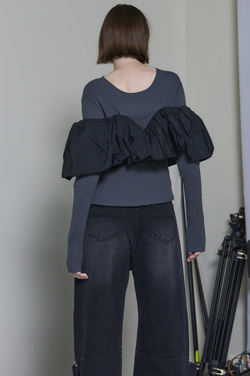 【メゾンスペシャル/MAISON SPECIAL】のPuff Sleeve Docking Tops/パフドッキングトップス 人気、トレンドファッション・服の通販 founy(ファニー) 　ファッション　Fashion　レディースファッション　Fashion for Women　トップス・カットソー　Cut & Sew Tops　ニット　Knit Tops & Sweaters　カジュアルプルオーバー・ニットトップス　Pullovers & Knit Tops / Casual Pullovers　ギャザー　Gathered, Ruffled　軽量　Lightweight, Ultra Light　スリーブ　Sleeve, Long Sleeve / Short Sleeve　タフタ　Taffeta, Structured Fabric　テクスチャー　Texture, Textured Fabric　ドッキング　Docking, Mixed Material　バランス　Balance, Style Balance　フィット　Fit, Slim Fit　フォルム　Silhouette, Form　リブニット　Rib Knit, Ribbed Knit　A/W・秋冬　Autumn/Winter　2025年　2025　2025-2026秋冬・A/W　Autumn/Winter 2025–26 AW25–26　other-4|ID: prp329100004635389 ipo3291000000033383703