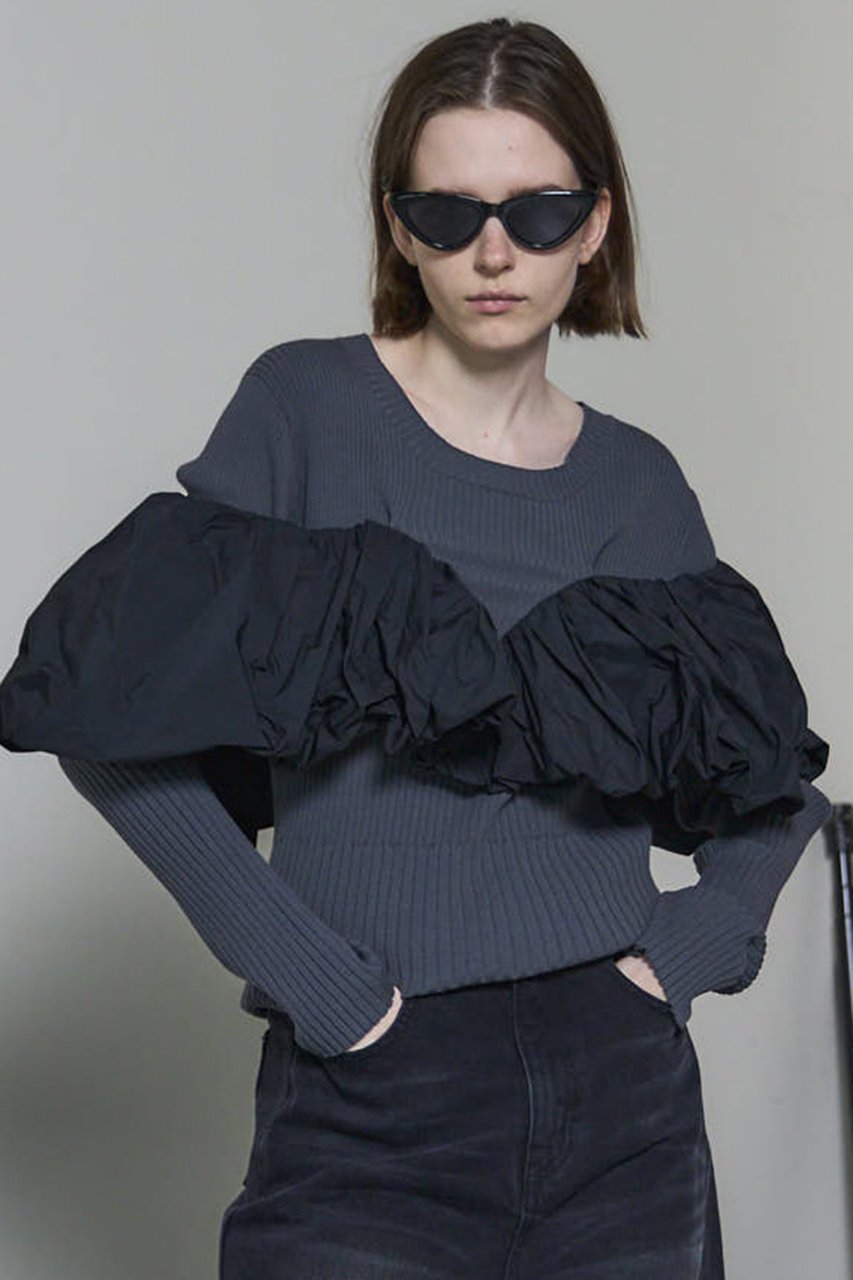 【メゾンスペシャル/MAISON SPECIAL】のPuff Sleeve Docking Tops/パフドッキングトップス 人気、トレンドファッション・服の通販 founy(ファニー) 　ファッション　Fashion　レディースファッション　Fashion for Women　トップス・カットソー　Cut & Sew Tops　ニット　Knit Tops & Sweaters　カジュアルプルオーバー・ニットトップス　Pullovers & Knit Tops / Casual Pullovers　ギャザー　Gathered, Ruffled　軽量　Lightweight, Ultra Light　スリーブ　Sleeve, Long Sleeve / Short Sleeve　タフタ　Taffeta, Structured Fabric　テクスチャー　Texture, Textured Fabric　ドッキング　Docking, Mixed Material　バランス　Balance, Style Balance　フィット　Fit, Slim Fit　フォルム　Silhouette, Form　リブニット　Rib Knit, Ribbed Knit　A/W・秋冬　Autumn/Winter　2025年　2025　2025-2026秋冬・A/W　Autumn/Winter 2025–26 AW25–26　other-8|ID: prp329100004635389 ipo3291000000033383707
