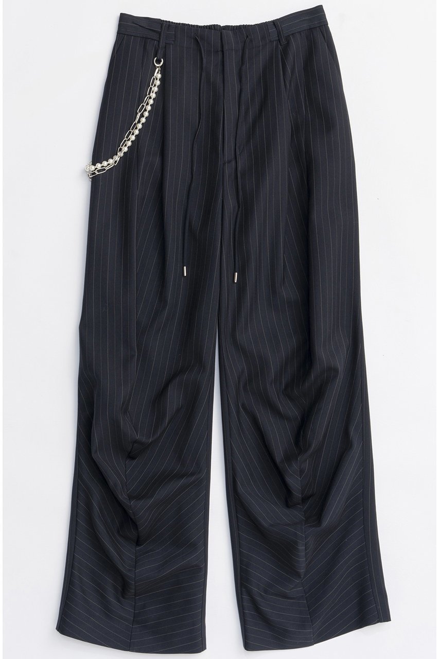 【メゾンスペシャル/MAISON SPECIAL】のWith Chain Belt Draped Hem Slacks/チェーンベルト付きドレープヘムスラックス インテリア・キッズ・メンズ・レディースファッション・服の通販 founy(ファニー) 　ファッション　Fashion　レディースファッション　Fashion for Women　パンツ　Pants & Trousers　ベルト&ウエストマーク　Belts & Waist Accessories　2025年　2025　2025-2026秋冬・A/W　Autumn/Winter 2025–26 AW25–26　ストライプ　Stripe, Striped Pattern　スラックス　Slacks, Dress Pants　チェック　Check, Plaid, Tartan　チェーン　Chain, Chain Strap　パール　Pearl, Pearl Accent　ミックス　Mix, Mixed Style　メタル　Metal, Metal Parts　エレガント 上品　Elegant　A/W・秋冬　Autumn/Winter　NVY(ネイビー)|ID: prp329100004635403 ipo3291000000033383821
