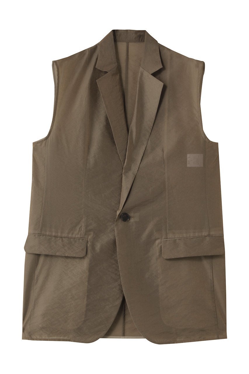 【アンクレイヴ/uncrave】のシアーオーガンジー テーラードジレ インテリア・キッズ・メンズ・レディースファッション・服の通販 founy(ファニー) 　ファッション　Fashion　レディースファッション　Fashion for Women　アウター　Coat / Outerwear Collection　レディースジャケット・軽アウター　Jackets　エアリー　Airy Texture　シアー　Sheer, See-Through　シンプル　Simple, Minimal　ジャケット　Jacket, Outerwear　ブライト　Bright, Shiny　ベスト　Vest, Waistcoat　エレガント 上品　Elegant　カーキベージュ|ID: prp329100004636017 ipo3291000000035625526
