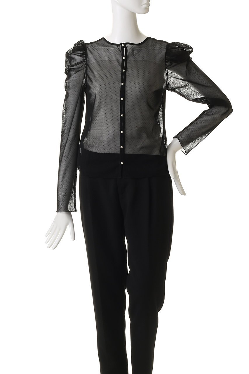 【アルアバイル/allureville】の【Loulou Willoughby】ドットチュールジコスリーブPO A 人気、トレンドファッション・服の通販 founy(ファニー) 　ファッション　Fashion　レディースファッション　Fashion for Women　トップス・カットソー　Cut & Sew Tops　シャツ・ブラウス・オフィスカジュアル　Elegant Blouses & Button-Ups　ロングTシャツ・Tシャツ　Longline T-Shirts & Tees　カットソー・ベーシックTシャツ　Cut-and-Sewn Tops / Stretch Tees & Basics　2025年　2025　2025-2026秋冬・A/W　Autumn/Winter 2025–26 AW25–26　ギャザー　Gathered, Ruffled　スリーブ　Sleeve, Long Sleeve / Short Sleeve　チュール　Tulip, Tulip Motif　ドット　Polka Dot, Dot Pattern　パーティ　Party, Party Style　パール　Pearl, Pearl Accent　ロング　Long, Long-Length　A/W・秋冬　Autumn/Winter　other-6|ID: prp329100004636645 ipo3291000000033406995