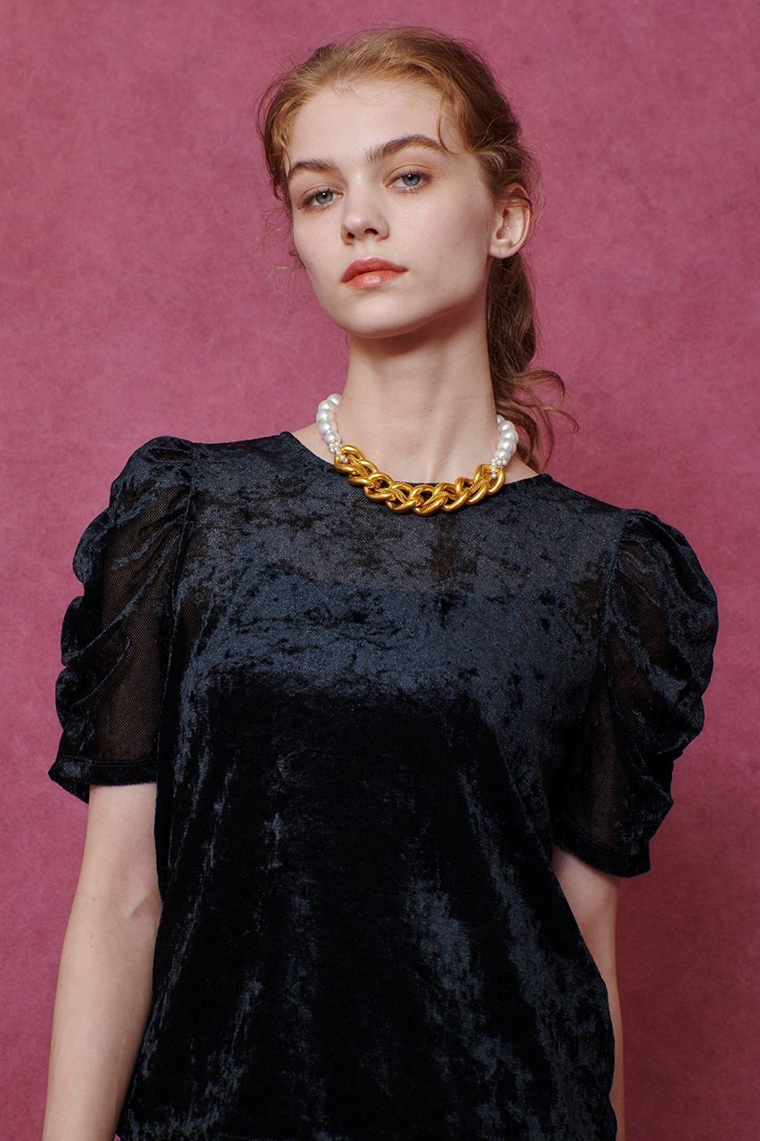 【アルアバイル/allureville】の【Loulou Willoughby】ベロア半袖プルオーバー 人気、トレンドファッション・服の通販 founy(ファニー) 　ファッション　Fashion　レディースファッション　Fashion for Women　トップス・カットソー　Cut & Sew Tops　シャツ・ブラウス・オフィスカジュアル　Elegant Blouses & Button-Ups　ロングTシャツ・Tシャツ　Longline T-Shirts & Tees　カジュアルプルオーバー・ニットトップス　Pullovers & Knit Tops / Casual Pullovers　カットソー・ベーシックTシャツ　Cut-and-Sewn Tops / Stretch Tees & Basics　ベロアトップス　Velour Tops / Velvet-Look Items　ギャザー　Gathered, Ruffled　シアー　Sheer, See-Through　ショート　Short, Short Length　スリーブ　Sleeve, Long Sleeve / Short Sleeve　ビスチェ　Bustier, Corset Top　ベロア　Velour, Soft Velvet　半袖　Short Sleeve, Half Sleeve　秋　Autumn　other-6|ID: prp329100004636646 ipo3291000000033768846
