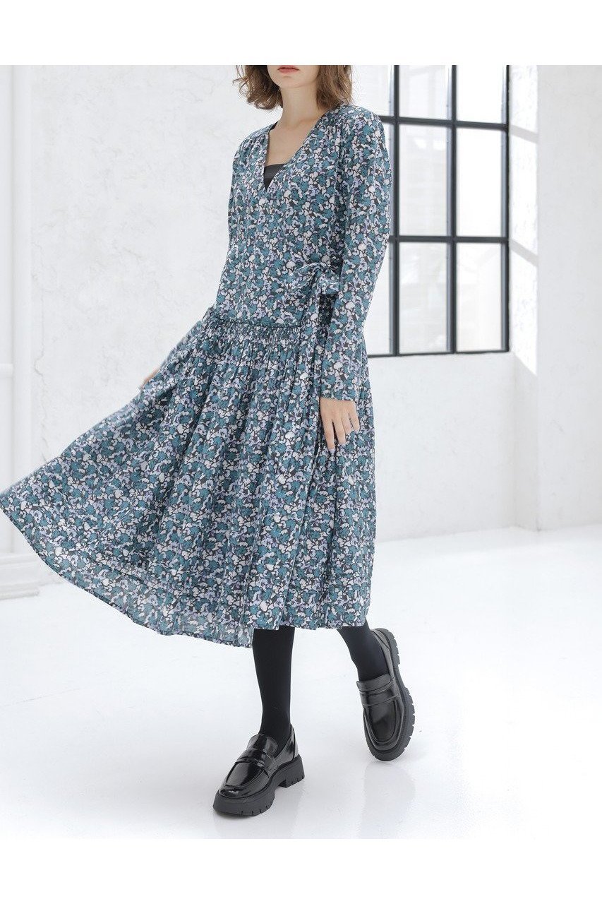 【マーレット/MERLETTE】のLILAS PRINT フラワープリント ローウエスト切替ギャザーラップドレス 人気、トレンドファッション・服の通販 founy(ファニー) 　ファッション　Fashion　レディースファッション　Fashion for Women　ワンピース　Dresses　フォーマル・パーティードレス・結婚式用ドレス　Elegant & Casual Dresses　チュニック　Tunic Tops & Dresses　2025年　2025　2025-2026秋冬・A/W　Autumn/Winter 2025–26 AW25–26　ギャザー　Gathered, Ruffled　チュニック　Tunic, Long Top　ドレス　Dress, One-Piece　フラワー　Flower, Floral　プリント　Print, Printed Pattern　ラップ　Wrap, Wrap Design　リボン　Ribbon, Bow　切替　Switching, Contrast Panel　A/W・秋冬　Autumn/Winter　other-7|ID: prp329100004636671 ipo3291000000033407182