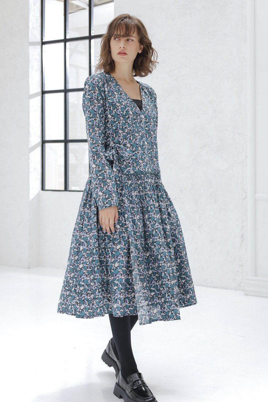 【マーレット/MERLETTE】のLILAS PRINT フラワープリント ローウエスト切替ギャザーラップドレス 人気、トレンドファッション・服の通販 founy(ファニー) 　ファッション　Fashion　レディースファッション　Fashion for Women　ワンピース　Dresses　フォーマル・パーティードレス・結婚式用ドレス　Elegant & Casual Dresses　チュニック　Tunic Tops & Dresses　ギャザー　Gathered, Ruffled　チュニック　Tunic, Long Top　ドレス　Dress, One-Piece　フラワー　Flower, Floral　プリント　Print, Printed Pattern　ラップ　Wrap, Wrap Design　リボン　Ribbon, Bow　切替　Switching, Contrast Panel　other-6|ID: prp329100004636671 ipo3291000000035616052