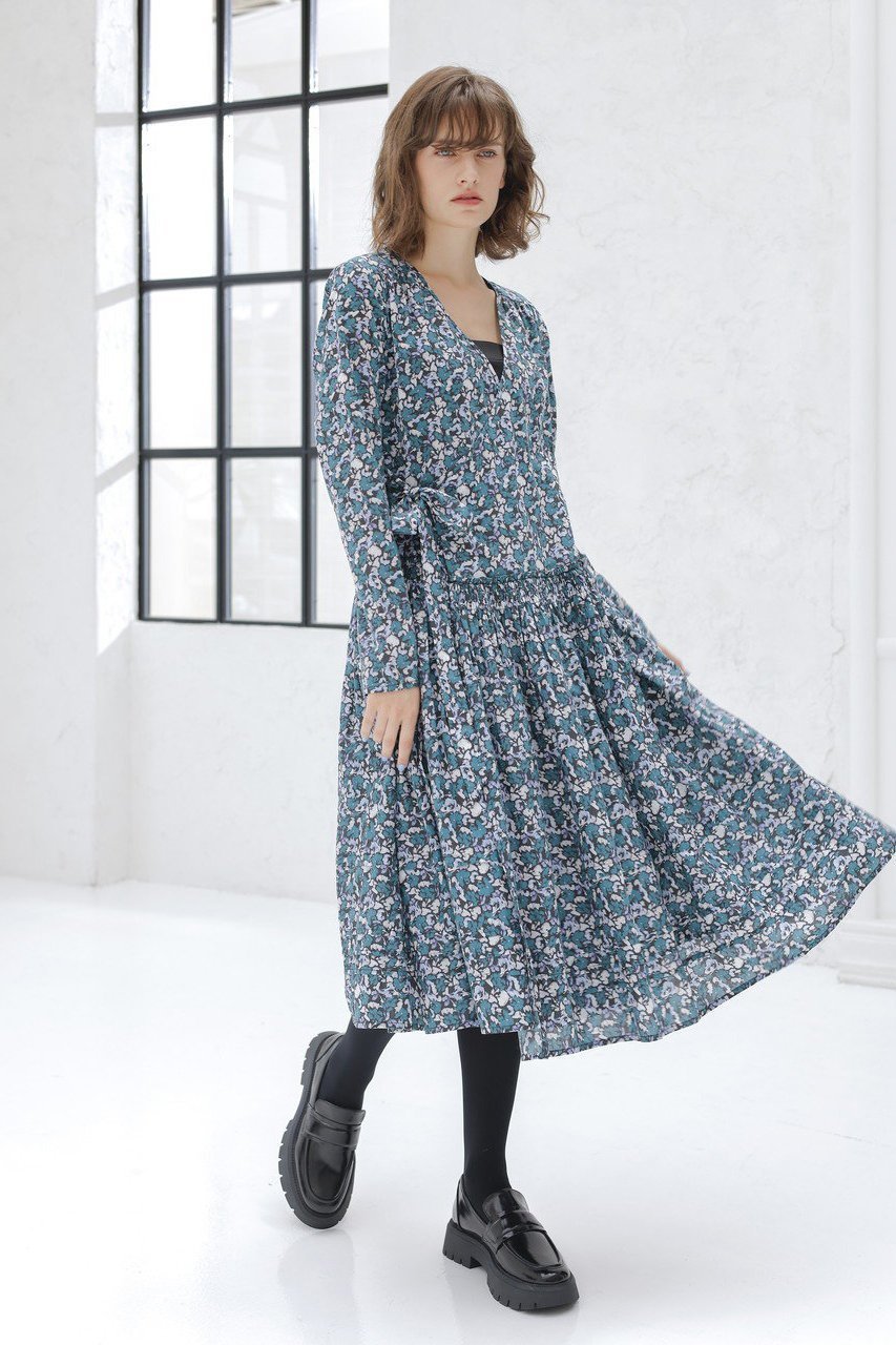 【マーレット/MERLETTE】のLILAS PRINT フラワープリント ローウエスト切替ギャザーラップドレス 人気、トレンドファッション・服の通販 founy(ファニー) 　ファッション　Fashion　レディースファッション　Fashion for Women　ワンピース　Dresses　フォーマル・パーティードレス・結婚式用ドレス　Elegant & Casual Dresses　チュニック　Tunic Tops & Dresses　ギャザー　Gathered, Ruffled　チュニック　Tunic, Long Top　ドレス　Dress, One-Piece　フラワー　Flower, Floral　プリント　Print, Printed Pattern　ラップ　Wrap, Wrap Design　リボン　Ribbon, Bow　切替　Switching, Contrast Panel　other-7|ID: prp329100004636671 ipo3291000000035616053