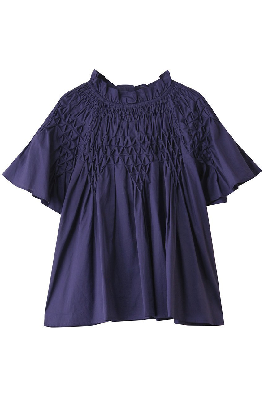 【マーレット/MERLETTE】のBEJART スモッキング刺しゅう ハイネックブラウス インテリア・キッズ・メンズ・レディースファッション・服の通販 founy(ファニー) 　ファッション　Fashion　レディースファッション　Fashion for Women　トップス・カットソー　Cut & Sew Tops　シャツ・ブラウス・オフィスカジュアル　Elegant Blouses & Button-Ups　2025年　2025　2025-2026秋冬・A/W　Autumn/Winter 2025–26 AW25–26　ギャザー　Gathered, Ruffled　ショート　Short, Short Length　スモッキング　Smocking, Gathered Stitching　スリーブ　Sleeve, Long Sleeve / Short Sleeve　センター　Center, Center Line　ハイネック　High Neck, Mock Neck　フェミニン　Feminine, Girly　フリル　Frill, Ruffle　フレア　Flare, Flared　エレガント 上品　Elegant　A/W・秋冬　Autumn/Winter　ネイビー|ID: prp329100004636679 ipo3291000000033407230