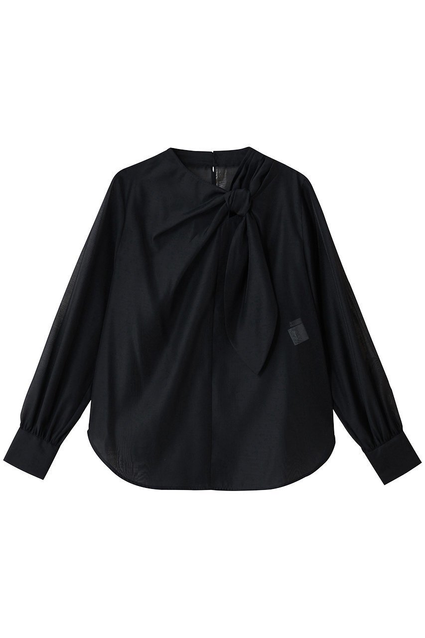 【アナイ/ANAYI】のオーガンジーツイストボウブラウス インテリア・キッズ・メンズ・レディースファッション・服の通販 founy(ファニー) 　ファッション　Fashion　レディースファッション　Fashion for Women　トップス・カットソー　Cut & Sew Tops　シャツ・ブラウス・オフィスカジュアル　Elegant Blouses & Button-Ups　アシンメトリー　Asymmetrical Style　オーガンジー　Organza Fabric　スリーブ　Sleeve, Long Sleeve / Short Sleeve　フロント　Front, Front Design　ロング　Long, Long-Length　エレガント 上品　Elegant　ネイビー|ID: prp329100004636681 ipo3291000000033725626