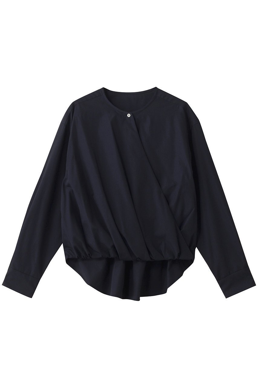 【エリオポール/heliopole】のカシュクールブラウス インテリア・キッズ・メンズ・レディースファッション・服の通販 founy(ファニー) 　ファッション　Fashion　レディースファッション　Fashion for Women　トップス・カットソー　Cut & Sew Tops　シャツ・ブラウス・オフィスカジュアル　Elegant Blouses & Button-Ups　2025年　2025　2025-2026秋冬・A/W　Autumn/Winter 2025–26 AW25–26　ギャザー　Gathered, Ruffled　スリーブ　Sleeve, Long Sleeve / Short Sleeve　バルーン　Balloon, Balloon Silhouette　フロント　Front, Front Design　ブロード　Broadcloth, Fine Cotton　ロング　Long, Long-Length　A/W・秋冬　Autumn/Winter　ネイビー|ID: prp329100004636684 ipo3291000000033407260