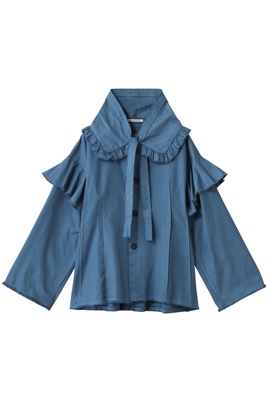 【マルティニーク/martinique】の【CURRENTAGE】ラッフルオックスブラウス インテリア・キッズ・メンズ・レディースファッション・服の通販 founy(ファニー) 　ファッション　Fashion　レディースファッション　Fashion for Women　トップス・カットソー　Cut & Sew Tops　シャツ・ブラウス・オフィスカジュアル　Elegant Blouses & Button-Ups　スリーブ　Sleeve, Long Sleeve / Short Sleeve　フェミニン　Feminine, Girly　ロング　Long, Long-Length　ブルー|ID: prp329100004636696 ipo3291000000035616089