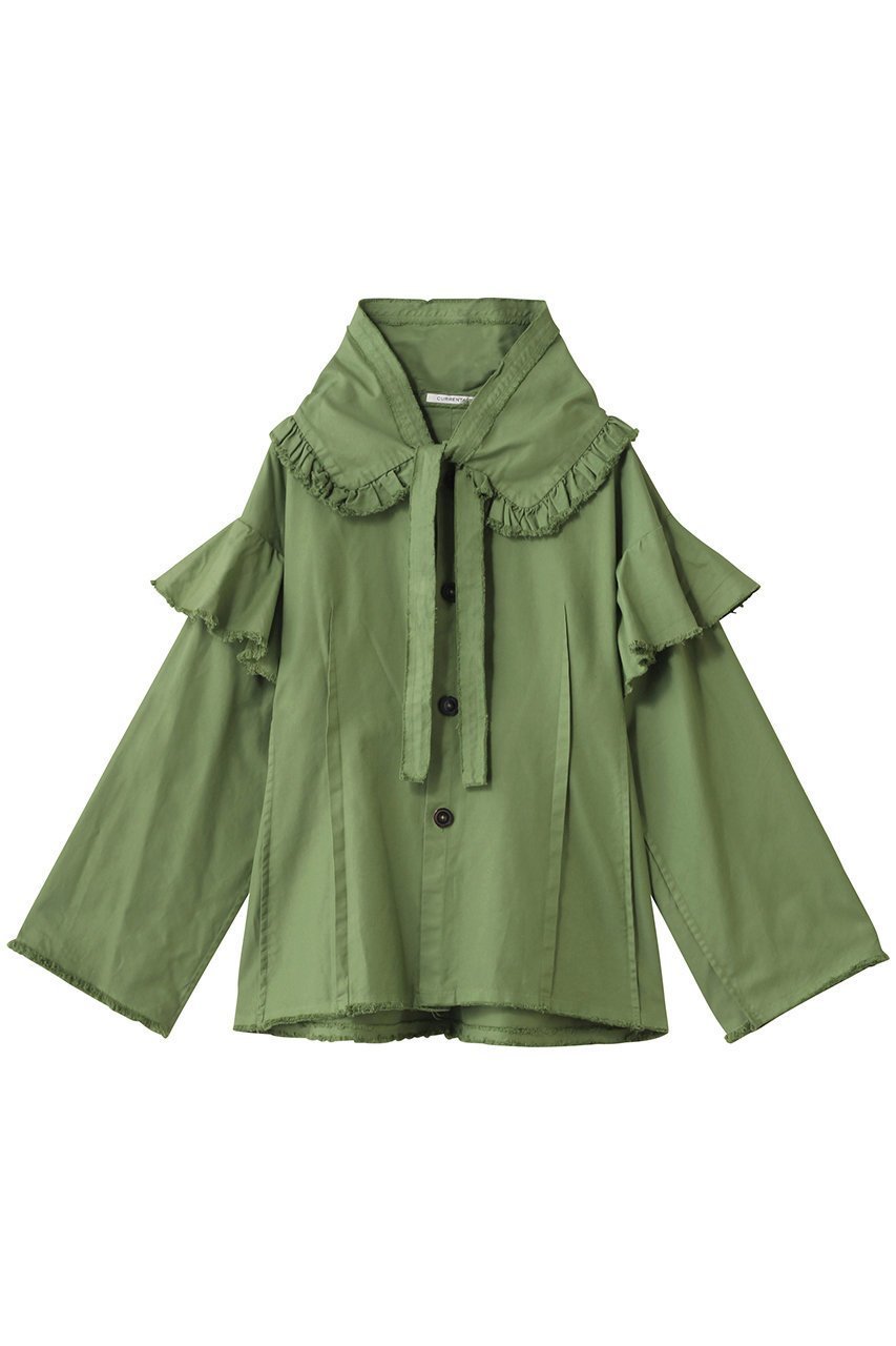 【マルティニーク/martinique】の【CURRENTAGE】ラッフルオックスブラウス インテリア・キッズ・メンズ・レディースファッション・服の通販 founy(ファニー) 　ファッション　Fashion　レディースファッション　Fashion for Women　トップス・カットソー　Cut & Sew Tops　シャツ・ブラウス・オフィスカジュアル　Elegant Blouses & Button-Ups　スリーブ　Sleeve, Long Sleeve / Short Sleeve　フェミニン　Feminine, Girly　ロング　Long, Long-Length　グリーン|ID: prp329100004636696 ipo3291000000035616090