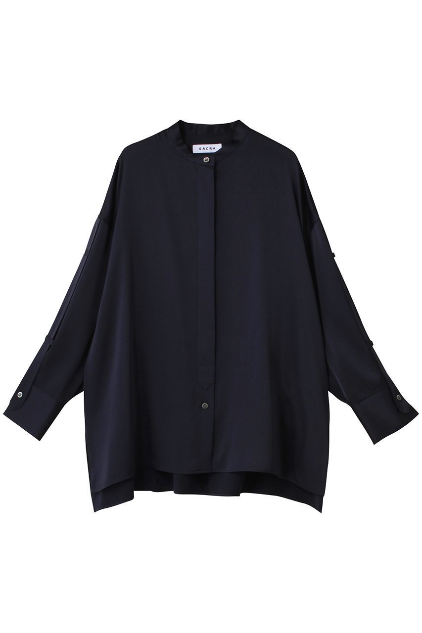 【サクラ/SACRA】のトリアセサテンブラウス インテリア・キッズ・メンズ・レディースファッション・服の通販 founy(ファニー) 　ファッション　Fashion　レディースファッション　Fashion for Women　トップス・カットソー　Cut & Sew Tops　シャツ・ブラウス・オフィスカジュアル　Elegant Blouses & Button-Ups　2025年　2025　2025-2026秋冬・A/W　Autumn/Winter 2025–26 AW25–26　シルク　Silk, 100% Silk　スリーブ　Sleeve, Long Sleeve / Short Sleeve　ループ　Loop, Loop Knit　ロング　Long, Long-Length　ワッシャー　Washer, Crinkled Finish　A/W・秋冬　Autumn/Winter　ネイビー|ID: prp329100004636702 ipo3291000000033407371