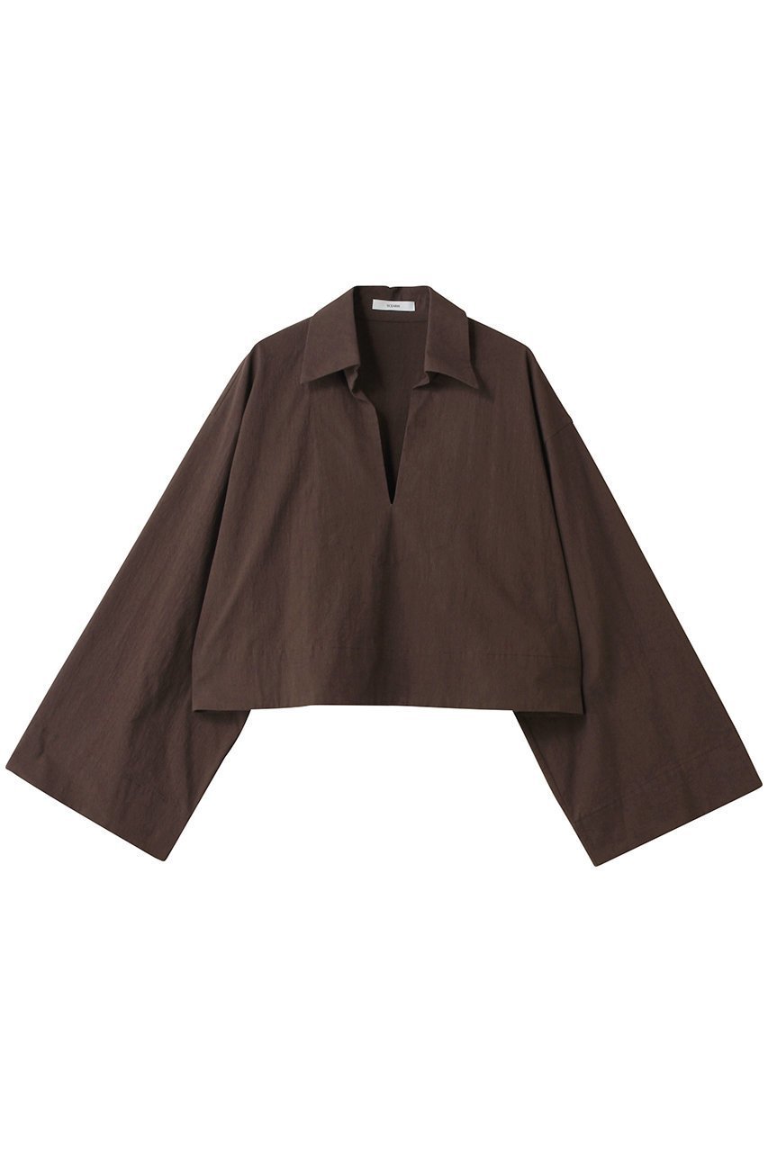 【セアン/SCEARN】のTEXTURED COTTON ブラウス インテリア・キッズ・メンズ・レディースファッション・服の通販 founy(ファニー) 　ファッション　Fashion　レディースファッション　Fashion for Women　トップス・カットソー　Cut & Sew Tops　シャツ・ブラウス・オフィスカジュアル　Elegant Blouses & Button-Ups　2025年　2025　2025-2026秋冬・A/W　Autumn/Winter 2025–26 AW25–26　ショルダー　Shoulder, Shoulder Strap　スキッパー　Skipper, Open Collar　スリーブ　Sleeve, Long Sleeve / Short Sleeve　ドロップ　Drop Shoulder, Dropped Style　ロング　Long, Long-Length　A/W・秋冬　Autumn/Winter　Brown|ID: prp329100004636710 ipo3291000000033407424