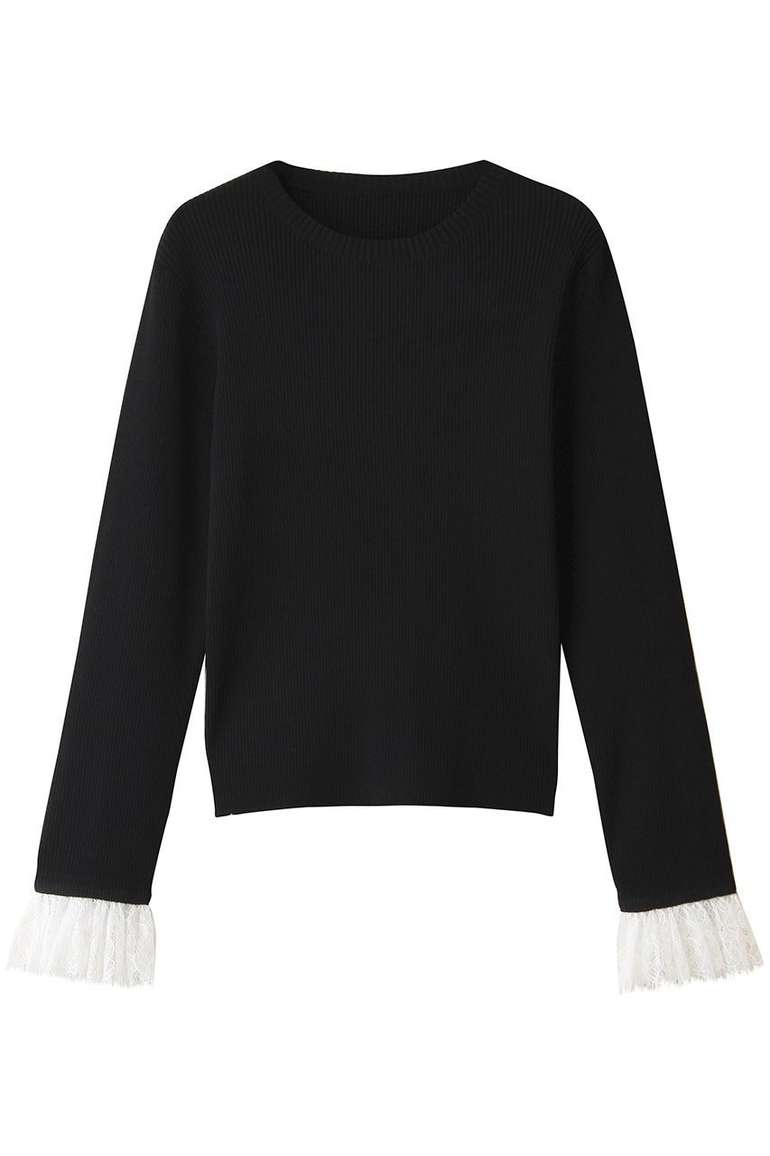 【アルアバイル/allureville】の【Loulou Willoughby】スリーブヘムレースプルオーバー インテリア・キッズ・メンズ・レディースファッション・服の通販 founy(ファニー) 　ファッション　Fashion　レディースファッション　Fashion for Women　トップス・カットソー　Cut & Sew Tops　ニット　Knit Tops & Sweaters　カジュアルプルオーバー・ニットトップス　Pullovers & Knit Tops / Casual Pullovers　2025年　2025　2025-2026秋冬・A/W　Autumn/Winter 2025–26 AW25–26　おすすめ　Recommended / Our Picks　ジャケット　Jacket, Outerwear　スリット　Slit, Slit Detail　フェミニン　Feminine, Girly　レース　Lace, Lace Fabric　A/W・秋冬　Autumn/Winter　ブラック|ID: prp329100004636750 ipo3291000000033407731