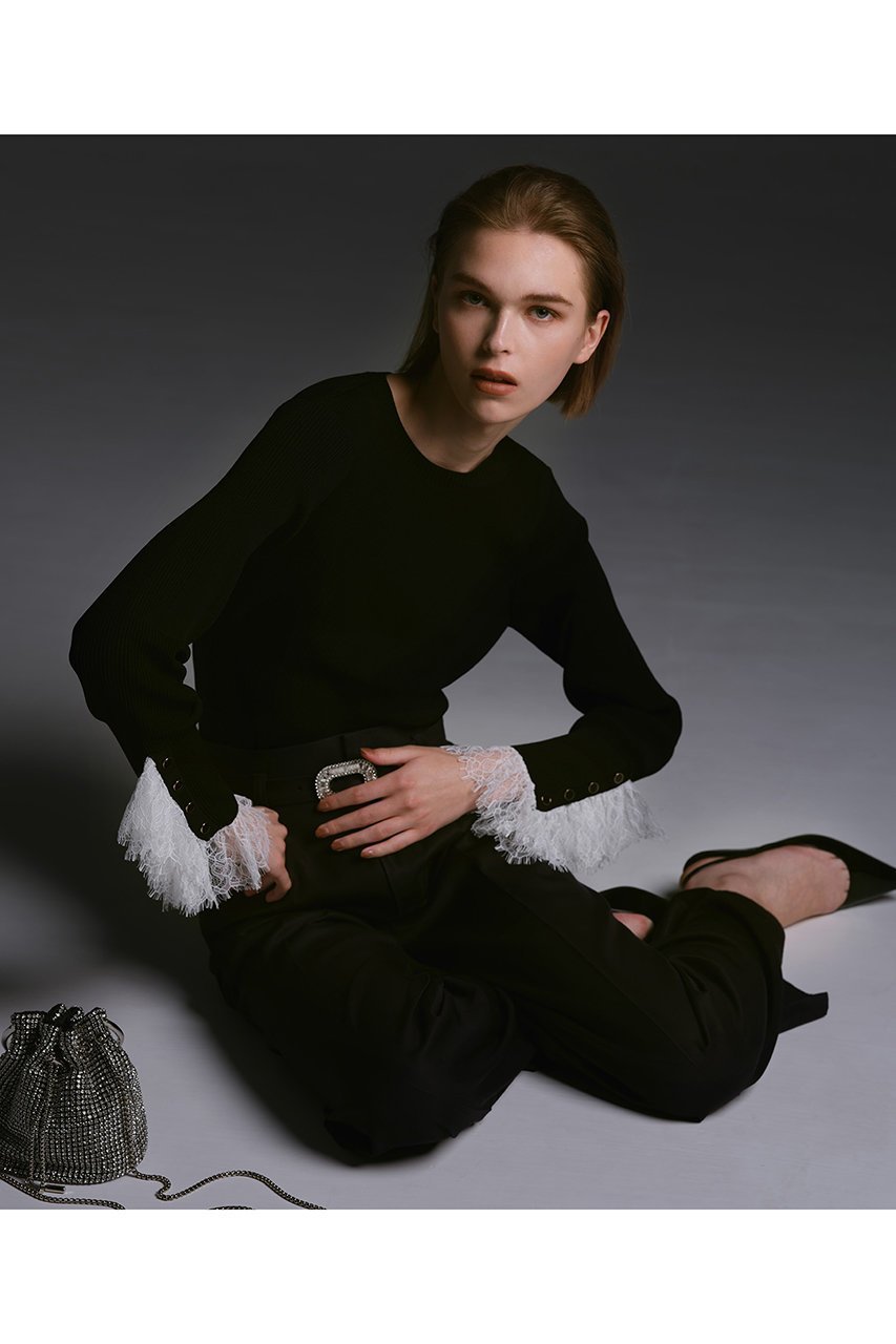 【アルアバイル/allureville】の【Loulou Willoughby】スリーブヘムレースプルオーバー 人気、トレンドファッション・服の通販 founy(ファニー) 　ファッション　Fashion　レディースファッション　Fashion for Women　トップス・カットソー　Cut & Sew Tops　ニット　Knit Tops & Sweaters　カジュアルプルオーバー・ニットトップス　Pullovers & Knit Tops / Casual Pullovers　おすすめ　Recommended / Our Picks　ジャケット　Jacket, Outerwear　スリット　Slit, Slit Detail　フェミニン　Feminine, Girly　レース　Lace, Lace Fabric　other-6|ID: prp329100004636750 ipo3291000000033768851