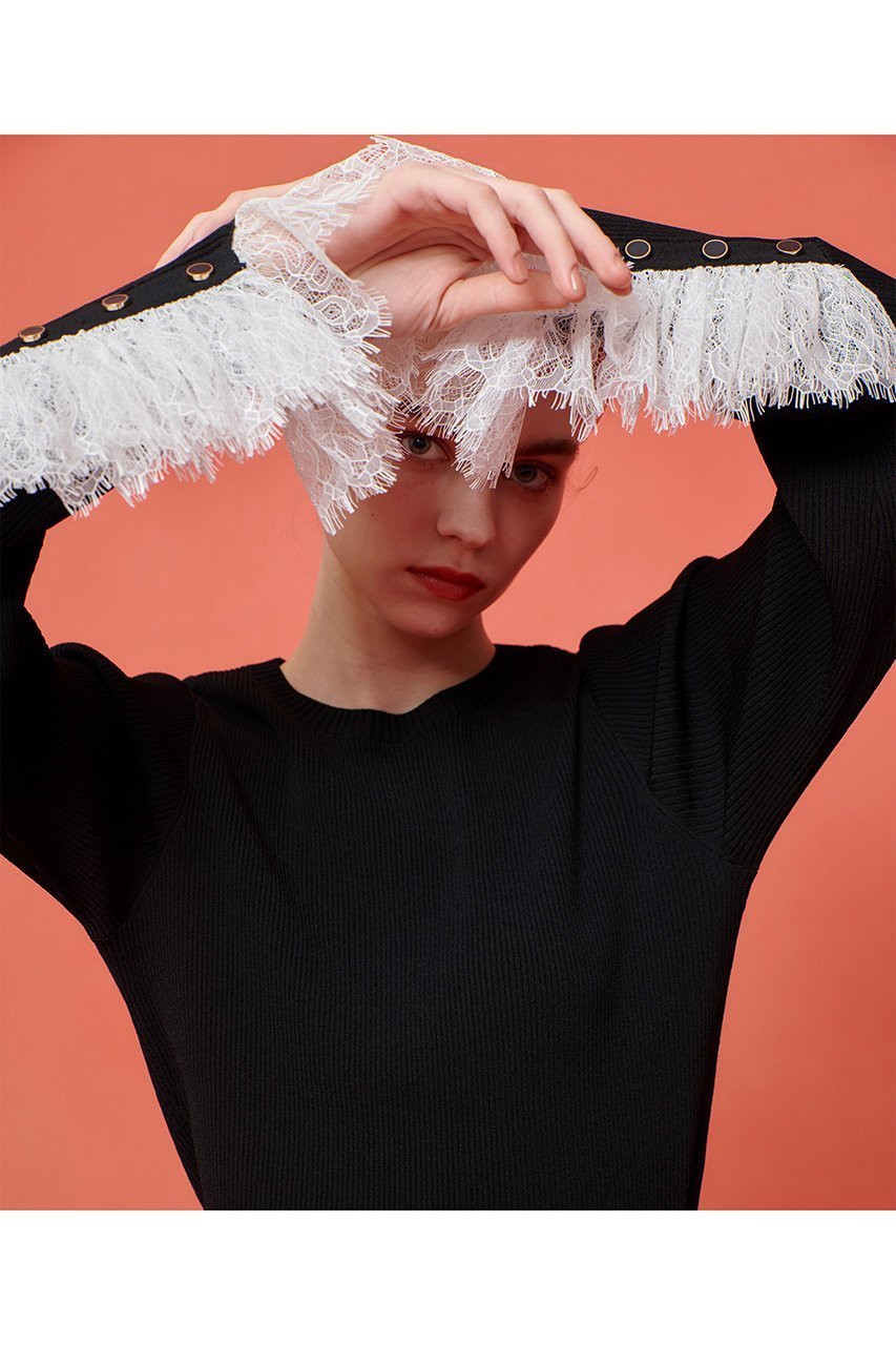 【アルアバイル/allureville】の【Loulou Willoughby】スリーブヘムレースプルオーバー 人気、トレンドファッション・服の通販 founy(ファニー) 　ファッション　Fashion　レディースファッション　Fashion for Women　トップス・カットソー　Cut & Sew Tops　ニット　Knit Tops & Sweaters　カジュアルプルオーバー・ニットトップス　Pullovers & Knit Tops / Casual Pullovers　おすすめ　Recommended / Our Picks　ジャケット　Jacket, Outerwear　スリット　Slit, Slit Detail　フェミニン　Feminine, Girly　レース　Lace, Lace Fabric　other-8|ID: prp329100004636750 ipo3291000000033768853