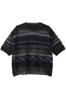 【エリオポール/heliopole】 【boussole】ジャカードレースショートスリーブニット人気、トレンドファッション・服の通販 founy(ファニー) ファッション Fashion レディースファッション Fashion for Women トップス・カットソー Cut & Sew Tops ニット Knit Tops & Sweaters カジュアルプルオーバー・ニットトップス Pullovers & Knit Tops / Casual Pullovers 2025年 2025 2025-2026秋冬・A/W Autumn/Winter 2025–26 AW25–26 ジャカード／ジャガード Jacquard, Woven Pattern ボーダー Border, Stripe レース Lace, Lace Fabric A/W・秋冬 Autumn/Winter |ID:prp329100004636753