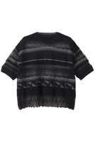【エリオポール/heliopole】の【boussole】ジャカードレースショートスリーブニット 人気、トレンドファッション・服の通販 founy(ファニー) ファッション Fashion レディースファッション Fashion for Women トップス・カットソー Cut & Sew Tops ニット Knit Tops & Sweaters カジュアルプルオーバー・ニットトップス Pullovers & Knit Tops / Casual Pullovers 2025年 2025 2025-2026秋冬・A/W Autumn/Winter 2025–26 AW25–26 ジャカード／ジャガード Jacquard, Woven Pattern ボーダー Border, Stripe レース Lace, Lace Fabric A/W・秋冬 Autumn/Winter |ID:prp329100004636753