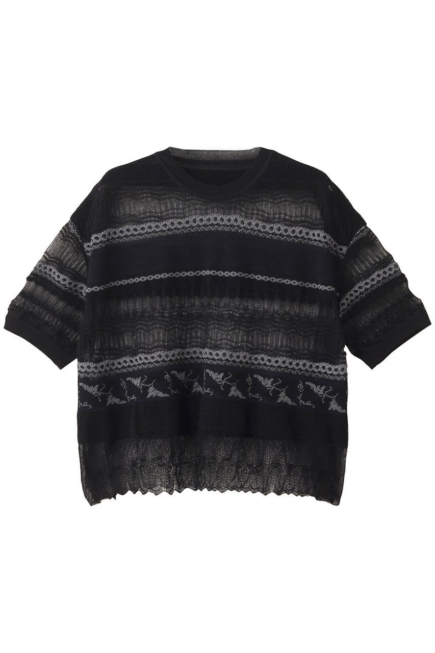 【エリオポール/heliopole】の【boussole】ジャカードレースショートスリーブニット 人気、トレンドファッション・服の通販 founy(ファニー) 　ファッション　Fashion　レディースファッション　Fashion for Women　トップス・カットソー　Cut & Sew Tops　ニット　Knit Tops & Sweaters　カジュアルプルオーバー・ニットトップス　Pullovers & Knit Tops / Casual Pullovers　2025年　2025　2025-2026秋冬・A/W　Autumn/Winter 2025–26 AW25–26　ジャカード／ジャガード　Jacquard, Woven Pattern　ボーダー　Border, Stripe　レース　Lace, Lace Fabric　A/W・秋冬　Autumn/Winter　 other-1|ID: prp329100004636753 ipo3291000000033407754