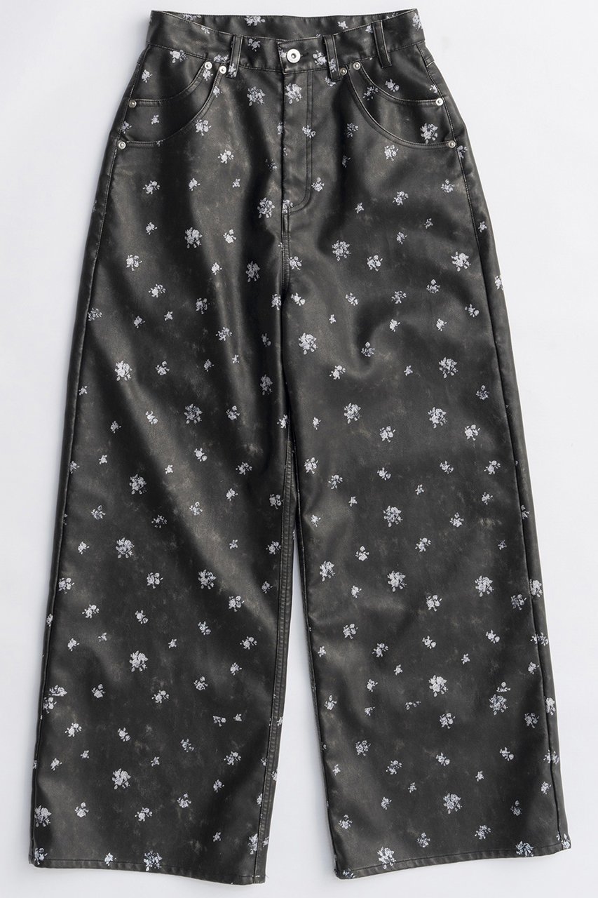 【メゾンスペシャル/MAISON SPECIAL】のVegan Leather Flower Print Pants/ヴィーガンレザーフラワープリントパンツ インテリア・キッズ・メンズ・レディースファッション・服の通販 founy(ファニー) 　ファッション　Fashion　レディースファッション　Fashion for Women　パンツ　Pants & Trousers　クール　Cool, Chic　シンプル　Simple, Minimal　ストレート　Straight, Straight Cut　ダブル　Double, Double-Breasted　フェイクレザー　Faux Leather, PU Leather　フェミニン　Feminine, Girly　プリント　Print, Printed Pattern　ポケット　Pocket, Pocket Detail　ミックス　Mix, Mixed Style　ワイド　Wide, Wide Fit　ワンポイント　One Point, Statement Accent　A/W・秋冬　Autumn/Winter　エレガント 上品　Elegant　2025年　2025　2025-2026秋冬・A/W　Autumn/Winter 2025–26 AW25–26　BLK(ブラック)|ID: prp329100004636778 ipo3291000000033407960