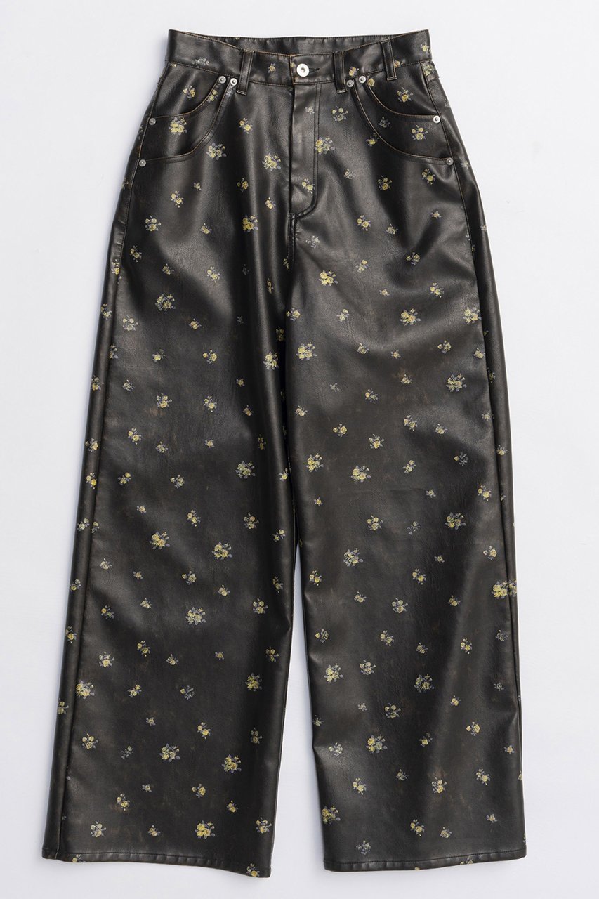 【メゾンスペシャル/MAISON SPECIAL】のVegan Leather Flower Print Pants/ヴィーガンレザーフラワープリントパンツ インテリア・キッズ・メンズ・レディースファッション・服の通販 founy(ファニー) 　ファッション　Fashion　レディースファッション　Fashion for Women　パンツ　Pants & Trousers　クール　Cool, Chic　シンプル　Simple, Minimal　ストレート　Straight, Straight Cut　ダブル　Double, Double-Breasted　フェイクレザー　Faux Leather, PU Leather　フェミニン　Feminine, Girly　プリント　Print, Printed Pattern　ポケット　Pocket, Pocket Detail　ミックス　Mix, Mixed Style　ワイド　Wide, Wide Fit　ワンポイント　One Point, Statement Accent　A/W・秋冬　Autumn/Winter　エレガント 上品　Elegant　2025年　2025　2025-2026秋冬・A/W　Autumn/Winter 2025–26 AW25–26　BRN(ブラウン)|ID: prp329100004636778 ipo3291000000033407961