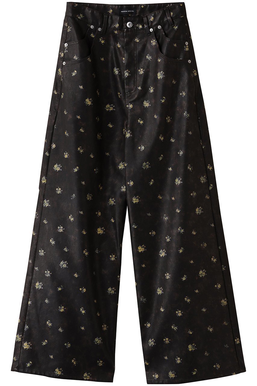 【メゾンスペシャル/MAISON SPECIAL】のfaux Leather Flower Print Pants/フェイクレザーフラワープリントパンツ インテリア・キッズ・メンズ・レディースファッション・服の通販 founy(ファニー) ファッション Fashion レディースファッション Fashion for Women パンツ Pants & Trousers クール Cool, Chic シンプル Simple, Minimal ストレート Straight, Straight Cut ダブル Double, Double-Breasted フェイクレザー Faux Leather, PU Leather フェミニン Feminine, Girly プリント Print, Printed Pattern ポケット Pocket, Pocket Detail ミックス Mix, Mixed Style ワイド Wide, Wide Fit ワンポイント One Point, Statement Accent エレガント 上品 Elegant BRN(ブラウン)|ID: prp329100004636778 ipo3291000000035759447