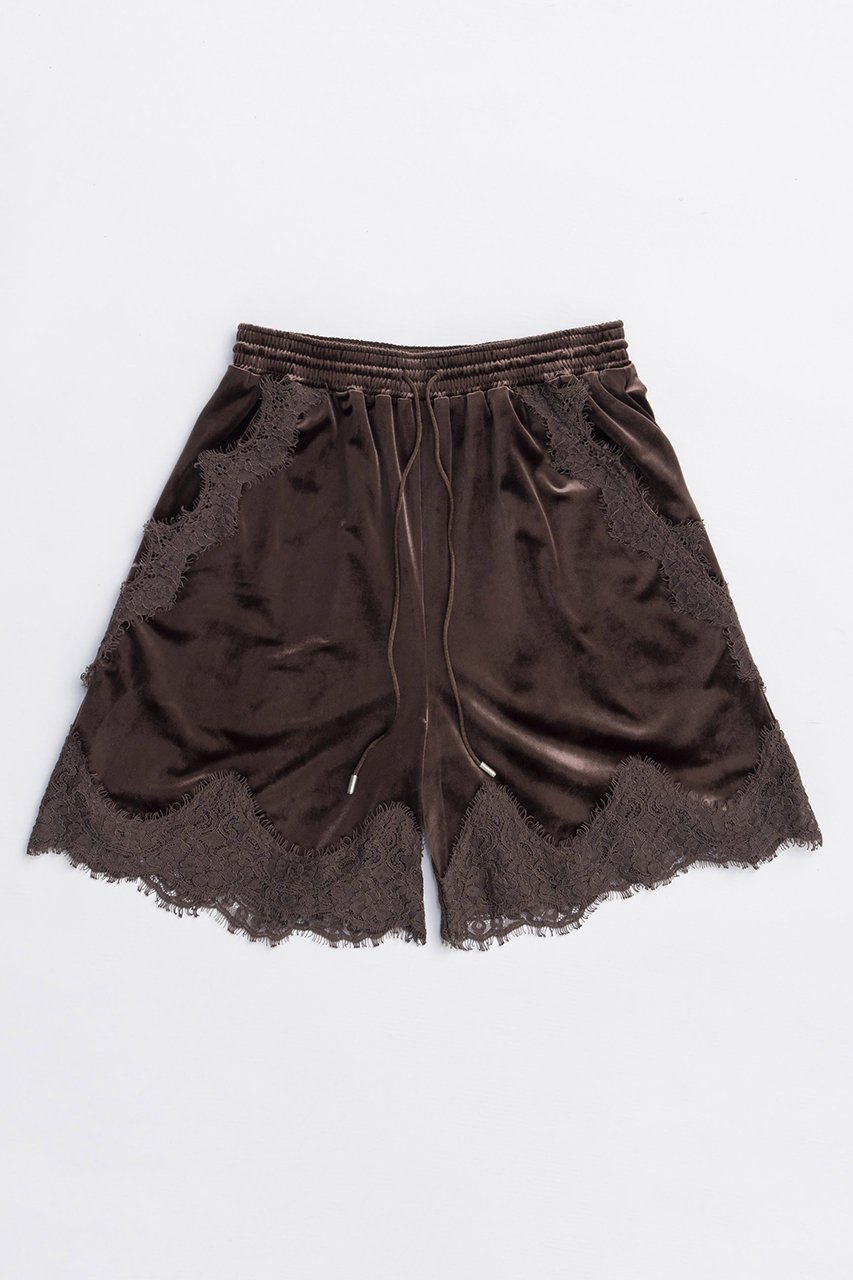 【メゾンスペシャル/MAISON SPECIAL】のHem Lace Velour Shorts/ヘムレースベロアショートパンツ インテリア・キッズ・メンズ・レディースファッション・服の通販 founy(ファニー) 　ファッション　Fashion　レディースファッション　Fashion for Women　パンツ　Pants & Trousers　ショートパンツ・ハーフパンツ　High-Waisted & Relaxed Shorts　エレガント 上品　Elegant　ショート　Short, Short Length　ジャケット　Jacket, Outerwear　スカラップ　Scallop, Scalloped Edge　フェミニン　Feminine, Girly　ベロア　Velour, Soft Velvet　ボトム　Bottoms, Lower Wear　ラグジュアリー　Luxury, Elegant　リラックス　Relax, Relaxed Fit　レース　Lace, Lace Fabric　A/W・秋冬　Autumn/Winter　2025年　2025　2025-2026秋冬・A/W　Autumn/Winter 2025–26 AW25–26　BRN(ブラウン)|ID: prp329100004636779 ipo3291000000033407978