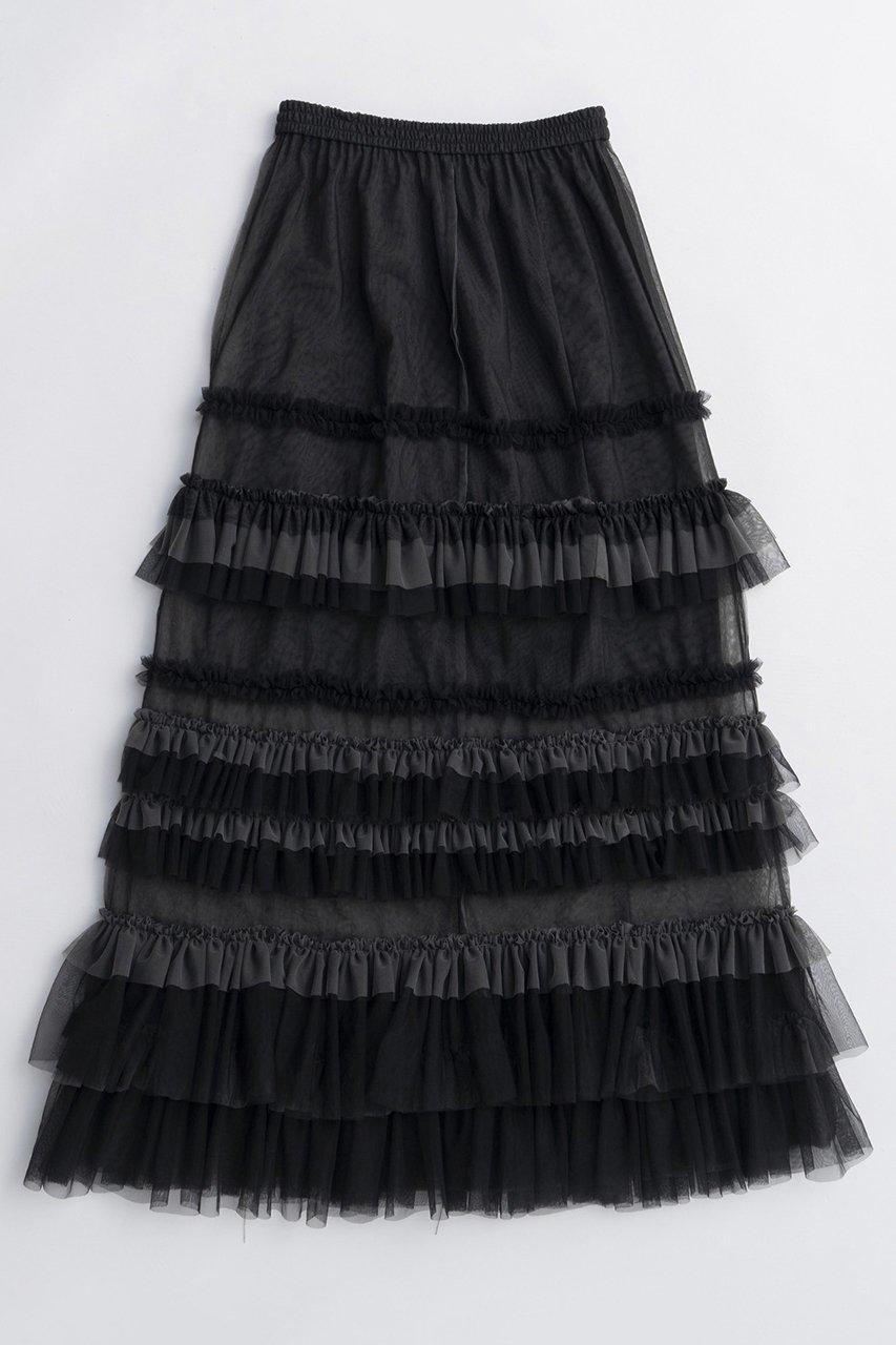 【メゾンスペシャル/MAISON SPECIAL】のVolume Tulle Ruffle Skirt/ボリュームチュールフリルスカート インテリア・キッズ・メンズ・レディースファッション・服の通販 founy(ファニー) 　ファッション　Fashion　レディースファッション　Fashion for Women　スカート　Skirts　ロングスカート　Long Skirts / Maxi & Midi Skirts　2025年　2025　2025-2026秋冬・A/W　Autumn/Winter 2025–26 AW25–26　ショーツ　Shorts, Short Pants　ジャケット　Jacket, Outerwear　チュール　Tulip, Tulip Motif　デニム　Denim, Jeans Material　フリル　Frill, Ruffle　ロング　Long, Long-Length　A/W・秋冬　Autumn/Winter　BLK(ブラック)|ID: prp329100004636810 ipo3291000000033408249
