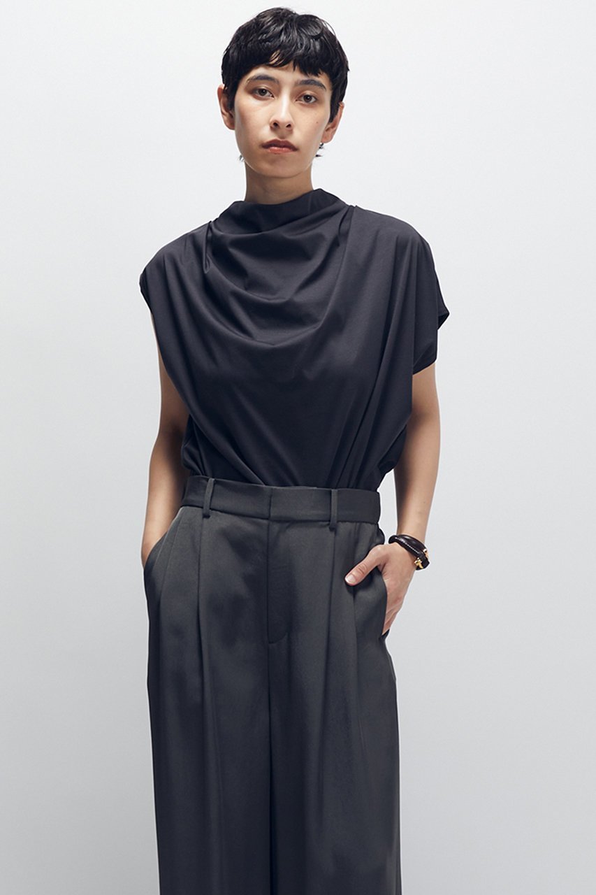 【プルミエ アロンディスモン/1er Arrondissement】のハイゲージコットンドレープT インテリア・キッズ・メンズ・レディースファッション・服の通販 founy(ファニー) 　ファッション　Fashion　レディースファッション　Fashion for Women　トップス・カットソー　Cut & Sew Tops　シャツ・ブラウス・オフィスカジュアル　Elegant Blouses & Button-Ups　ロングTシャツ・Tシャツ　Longline T-Shirts & Tees　カットソー・ベーシックTシャツ　Cut-and-Sewn Tops / Stretch Tees & Basics　なめらか　Smooth, Silky Texture　エレガント 上品　Elegant　カットソー　Cut and Sewn Top　ショート　Short, Short Length　スタンド　Stand Collar, Upright Stand　スリーブ　Sleeve, Long Sleeve / Short Sleeve　ドレープ　Drape, Draping Fabric　再入荷　Restock / Back in Stock　チャコールグレー|ID: prp329100004638271 ipo3291000000035496680