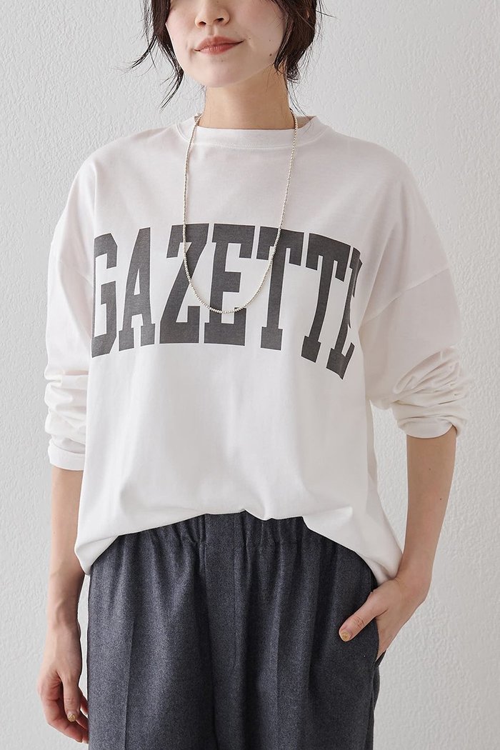 【ウィムガゼット/Whim Gazette】のGAZETTEロングTシャツ インテリア・キッズ・メンズ・レディースファッション・服の通販 founy(ファニー) https://founy.com/ ファッション Fashion レディースファッション Fashion for Women トップス・カットソー Cut & Sew Tops シャツ・ブラウス・オフィスカジュアル Elegant Blouses & Button-Ups ロングTシャツ・Tシャツ Longline T-Shirts & Tees カットソー・ベーシックTシャツ Cut-and-Sewn Tops / Stretch Tees & Basics 2025年 2025 2025-2026秋冬・A/W Autumn/Winter 2025–26 AW25–26 カットソー Cut and Sewn Top シルケット Silket, Silky Cotton スリーブ Sleeve, Long Sleeve / Short Sleeve プリント Print, Printed Pattern ロング Long, Long-Length A/W・秋冬 Autumn/Winter 長袖 Long Sleeve, Full Sleeve |ID: prp329100004638272 ipo3291000000033428420
