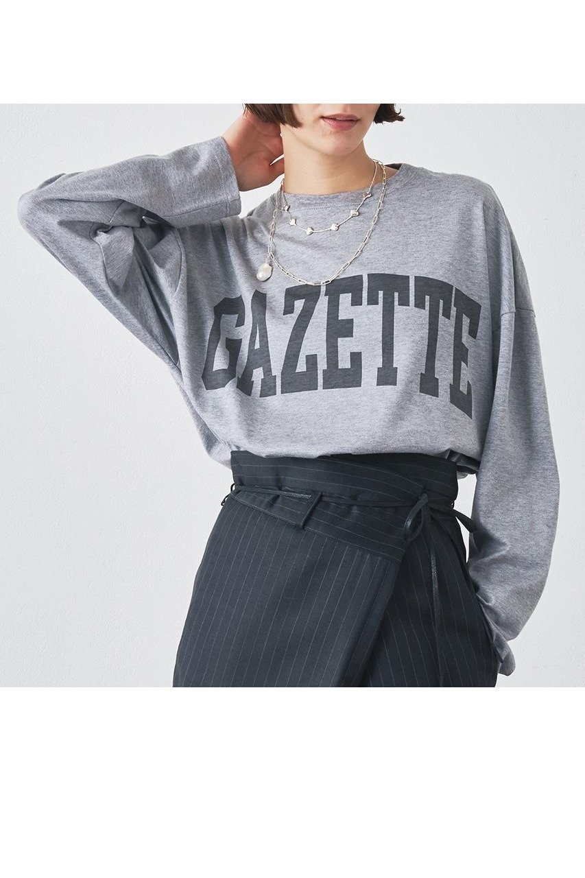 【ウィムガゼット/Whim Gazette】のGAZETTEロングTシャツ インテリア・キッズ・メンズ・レディースファッション・服の通販 founy(ファニー) 　ファッション　Fashion　レディースファッション　Fashion for Women　トップス・カットソー　Cut & Sew Tops　シャツ・ブラウス・オフィスカジュアル　Elegant Blouses & Button-Ups　ロングTシャツ・Tシャツ　Longline T-Shirts & Tees　カットソー・ベーシックTシャツ　Cut-and-Sewn Tops / Stretch Tees & Basics　2025年　2025　2025-2026秋冬・A/W　Autumn/Winter 2025–26 AW25–26　カットソー　Cut and Sewn Top　シルケット　Silket, Silky Cotton　スリーブ　Sleeve, Long Sleeve / Short Sleeve　プリント　Print, Printed Pattern　ロング　Long, Long-Length　A/W・秋冬　Autumn/Winter　長袖　Long Sleeve, Full Sleeve　ライトグレー|ID: prp329100004638272 ipo3291000000033428422