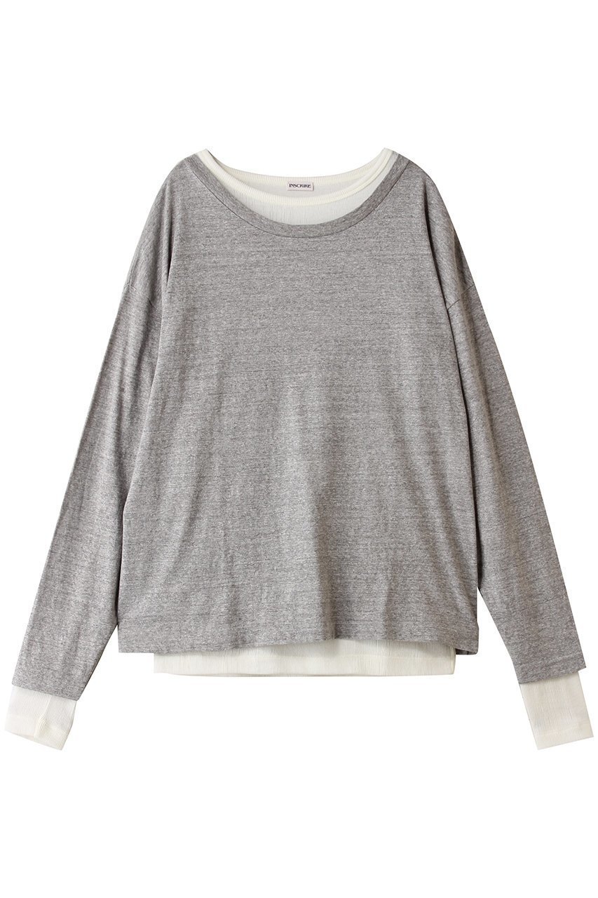 【アンスクリア/INSCRIRE】のPlating リブ レイヤード Tシャツ インテリア・キッズ・メンズ・レディースファッション・服の通販 founy(ファニー) 　ファッション　Fashion　レディースファッション　Fashion for Women　トップス・カットソー　Cut & Sew Tops　シャツ・ブラウス・オフィスカジュアル　Elegant Blouses & Button-Ups　ロングTシャツ・Tシャツ　Longline T-Shirts & Tees　カットソー・ベーシックTシャツ　Cut-and-Sewn Tops / Stretch Tees & Basics　2025年　2025　2025-2026秋冬・A/W　Autumn/Winter 2025–26 AW25–26　シンプル　Simple, Minimal　スリーブ　Sleeve, Long Sleeve / Short Sleeve　ボトム　Bottoms, Lower Wear　ロング　Long, Long-Length　A/W・秋冬　Autumn/Winter　ホワイト×ライトグレー|ID: prp329100004638276 ipo3291000000033428450