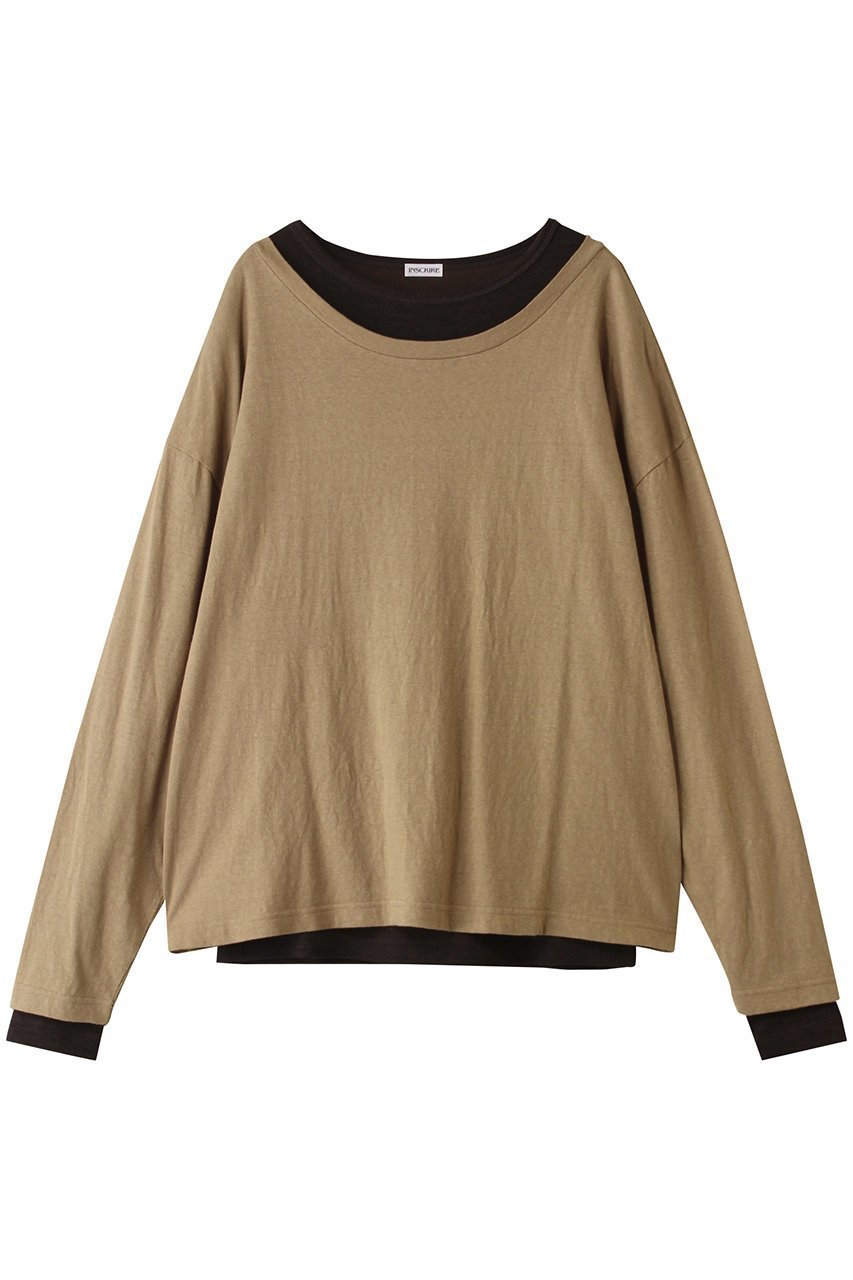 【アンスクリア/INSCRIRE】のPlating リブ レイヤード Tシャツ インテリア・キッズ・メンズ・レディースファッション・服の通販 founy(ファニー) 　ファッション　Fashion　レディースファッション　Fashion for Women　トップス・カットソー　Cut & Sew Tops　シャツ・ブラウス・オフィスカジュアル　Elegant Blouses & Button-Ups　ロングTシャツ・Tシャツ　Longline T-Shirts & Tees　カットソー・ベーシックTシャツ　Cut-and-Sewn Tops / Stretch Tees & Basics　シンプル　Simple, Minimal　スリーブ　Sleeve, Long Sleeve / Short Sleeve　ボトム　Bottoms, Lower Wear　ロング　Long, Long-Length　ダークブラウン×ベージュカーキ|ID: prp329100004638276 ipo3291000000035377313