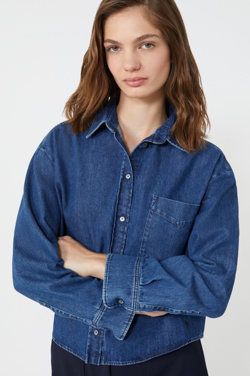 【マックスマーラ/Max Mara】の【Weekend Max Mara】OBBIA デニムシャツ 人気、トレンドファッション・服の通販 founy(ファニー) 　ファッション　Fashion　レディースファッション　Fashion for Women　トップス・カットソー　Cut & Sew Tops　シャツ・ブラウス・オフィスカジュアル　Elegant Blouses & Button-Ups　クロップド　Cropped, Short Length　シンプル　Simple, Minimal　スリーブ　Sleeve, Long Sleeve / Short Sleeve　デニム　Denim, Jeans Material　トレンド　Trend, Trending Now　フロント　Front, Front Design　ロング　Long, Long-Length　other-8|ID: prp329100004638297 ipo3291000000035651811