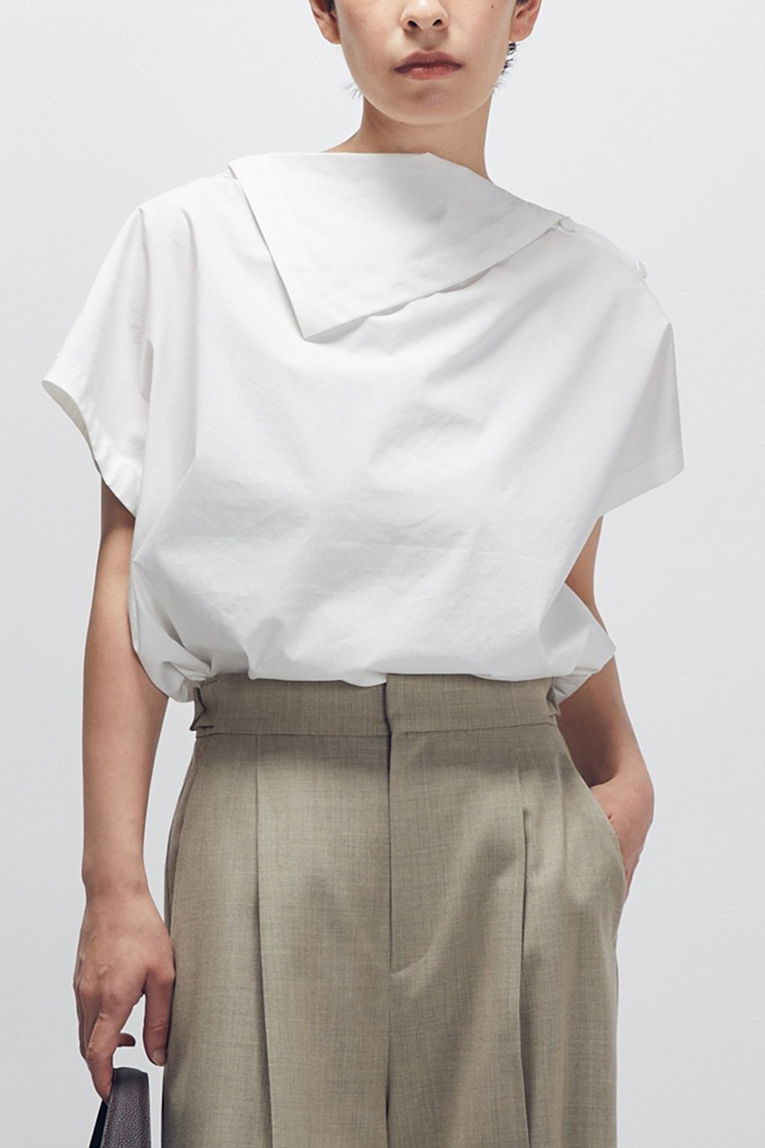 【プルミエ アロンディスモン/1er Arrondissement】のコットンポリエステルライトタフタブラウス 人気、トレンドファッション・服の通販 founy(ファニー) 　ファッション　Fashion　レディースファッション　Fashion for Women　トップス・カットソー　Cut & Sew Tops　シャツ・ブラウス・オフィスカジュアル　Elegant Blouses & Button-Ups　なめらか　Smooth, Silky Texture　アシンメトリー　Asymmetrical Style　ショート　Short, Short Length　スリーブ　Sleeve, Long Sleeve / Short Sleeve　タフタ　Taffeta, Structured Fabric　ドレープ　Drape, Draping Fabric　フレンチ　French, French Style　フロント　Front, Front Design　再入荷　Restock / Back in Stock　other-2|ID: prp329100004638299 ipo3291000000035685558