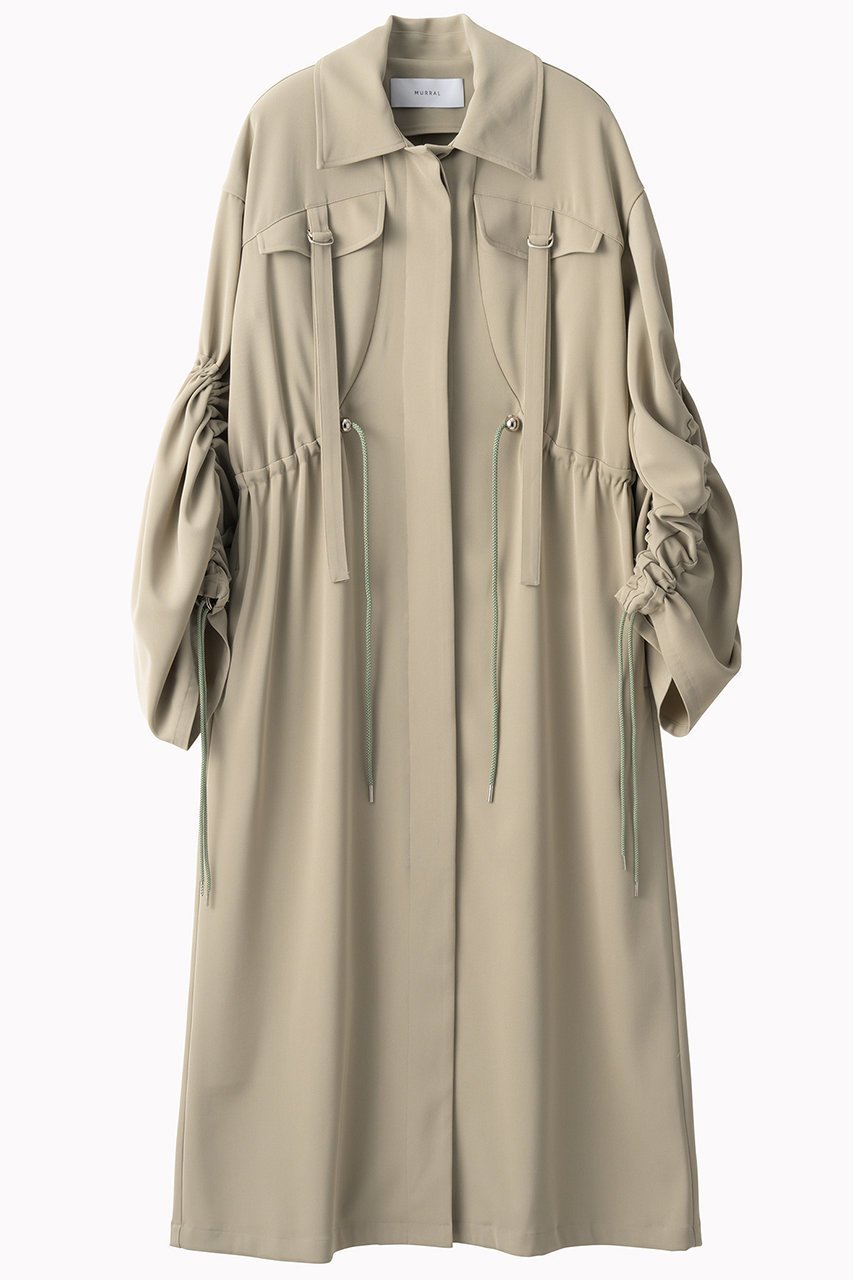 【ミューラル/MURRAL】のGathered sleeve ミリタリーコート インテリア・キッズ・メンズ・レディースファッション・服の通販 founy(ファニー) 　ファッション　Fashion　レディースファッション　Fashion for Women　アウター　Coat / Outerwear Collection　コート・ロングコート・ピーコート　Long Coats, Peacoats & More　2025年　2025　2025-2026秋冬・A/W　Autumn/Winter 2025–26 AW25–26　エレガント 上品　Elegant　ギャザー　Gathered, Ruffled　コレクション　Collection, Seasonal Line　ツイル　Twist, Twisted Detail　ドローストリング　Drawstring, Pull Cord　ミリタリー　Military, Army Style　ロング　Long, Long-Length　A/W・秋冬　Autumn/Winter　スモークカーキ|ID: prp329100004638304 ipo3291000000035827924