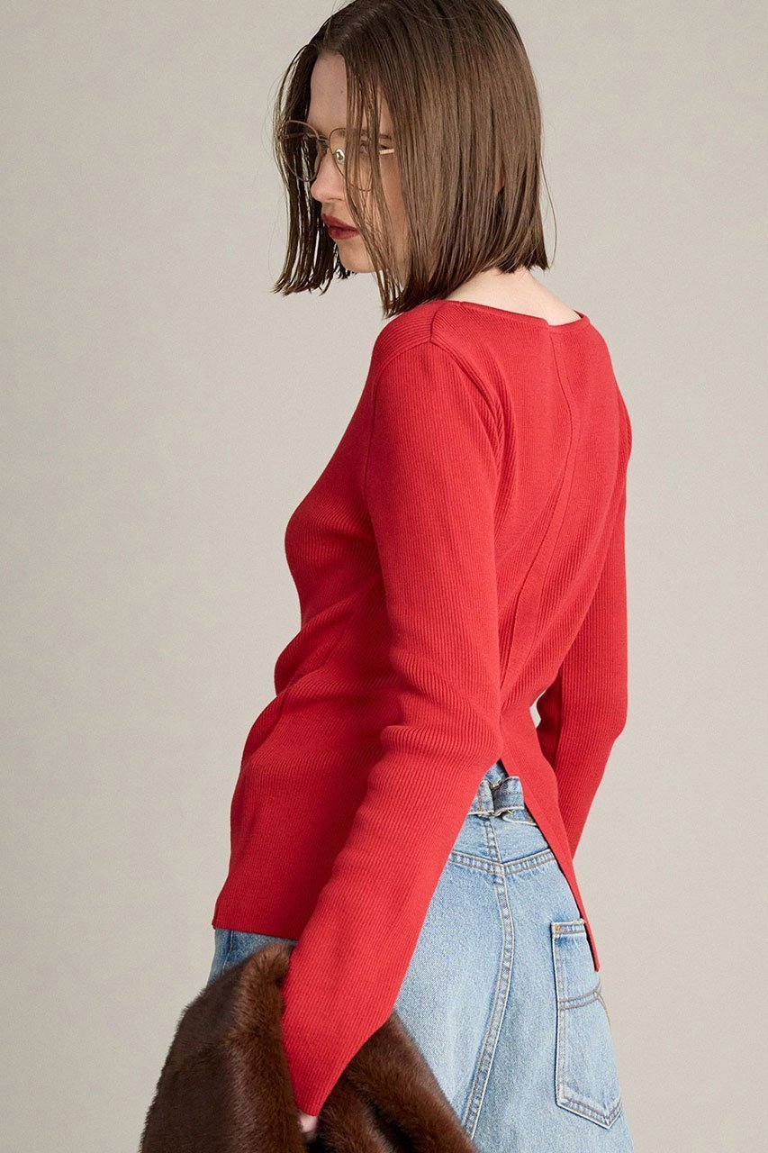 【ブリル/BRILL】のバックスリット リブプルオーバー インテリア・キッズ・メンズ・レディースファッション・服の通販 founy(ファニー) 　ファッション　Fashion　レディースファッション　Fashion for Women　トップス・カットソー　Cut & Sew Tops　ニット　Knit Tops & Sweaters　カジュアルプルオーバー・ニットトップス　Pullovers & Knit Tops / Casual Pullovers　2025年　2025　2025-2026秋冬・A/W　Autumn/Winter 2025–26 AW25–26　カットソー　Cut and Sewn Top　コンパクト　Compact, Small Size　シンプル　Simple, Minimal　スリット　Slit, Slit Detail　フロント　Front, Front Design　ボトム　Bottoms, Lower Wear　A/W・秋冬　Autumn/Winter　レッド|ID: prp329100004638310 ipo3291000000033428740
