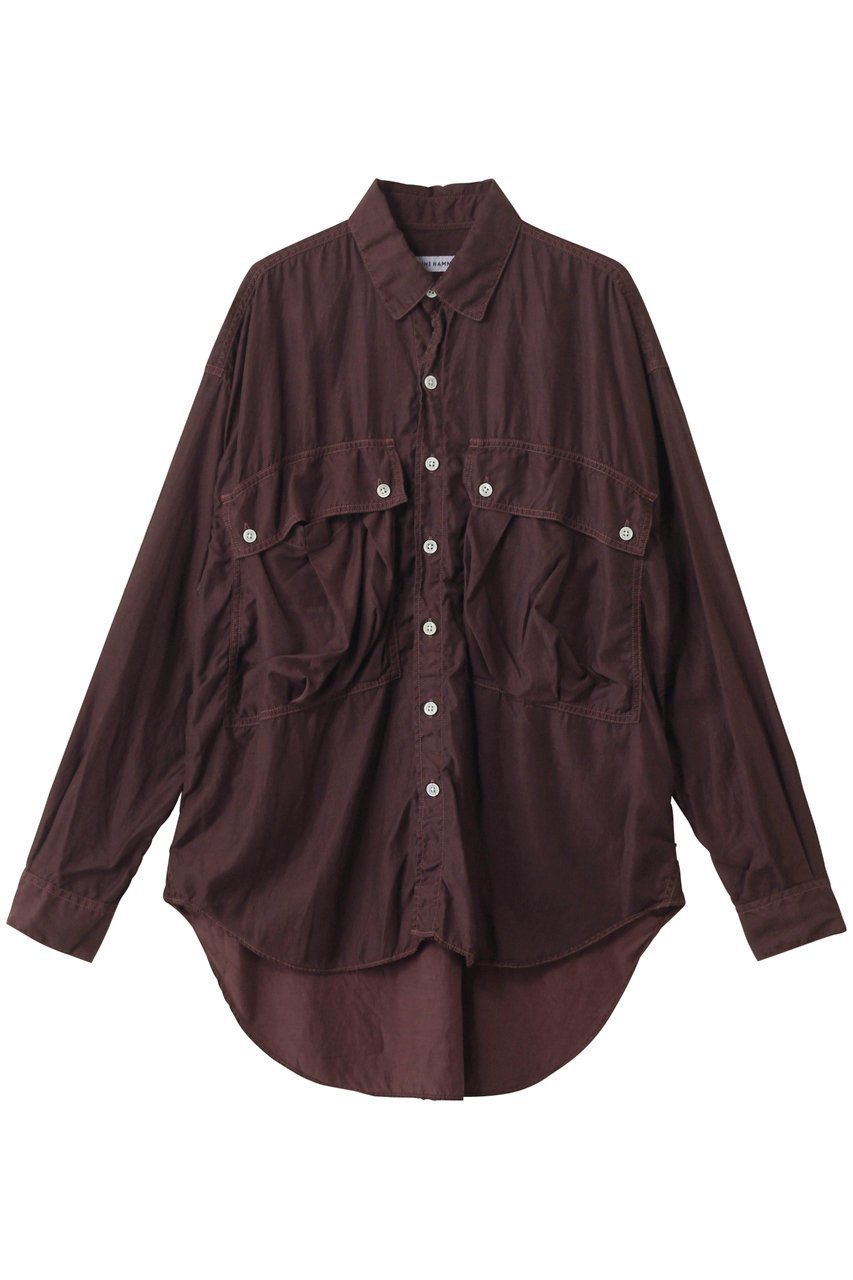 【キャサリンハムネット/KATHARINE HAMNETT LONDON】のパラシュート ロングテールシャツ インテリア・キッズ・メンズ・レディースファッション・服の通販 founy(ファニー) 　ファッション　Fashion　レディースファッション　Fashion for Women　トップス・カットソー　Cut & Sew Tops　シャツ・ブラウス・オフィスカジュアル　Elegant Blouses & Button-Ups　2025年　2025　2025-2026秋冬・A/W　Autumn/Winter 2025–26 AW25–26　なめらか　Smooth, Silky Texture　スリーブ　Sleeve, Long Sleeve / Short Sleeve　ポケット　Pocket, Pocket Detail　ロング　Long, Long-Length　定番　Standard, Basic Item　A/W・秋冬　Autumn/Winter　羽織　Haori, Light Jacket　レッドブラウン|ID: prp329100004638337 ipo3291000000033428972