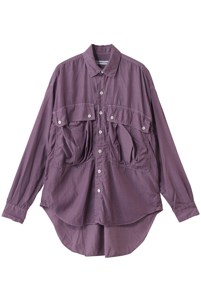 【キャサリンハムネット/KATHARINE HAMNETT LONDON】のパラシュート ロングテールシャツ インテリア・キッズ・メンズ・レディースファッション・服の通販 founy(ファニー) 　ファッション　Fashion　レディースファッション　Fashion for Women　トップス・カットソー　Cut & Sew Tops　シャツ・ブラウス・オフィスカジュアル　Elegant Blouses & Button-Ups　2025年　2025　2025-2026秋冬・A/W　Autumn/Winter 2025–26 AW25–26　なめらか　Smooth, Silky Texture　スリーブ　Sleeve, Long Sleeve / Short Sleeve　ポケット　Pocket, Pocket Detail　ロング　Long, Long-Length　定番　Standard, Basic Item　A/W・秋冬　Autumn/Winter　羽織　Haori, Light Jacket　パープル|ID: prp329100004638337 ipo3291000000033428973
