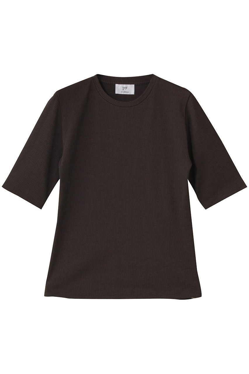 【プルミエ アロンディスモン/1er Arrondissement】のリブ5分袖Tシャツ インテリア・キッズ・メンズ・レディースファッション・服の通販 founy(ファニー) 　ファッション　Fashion　レディースファッション　Fashion for Women　トップス・カットソー　Cut & Sew Tops　シャツ・ブラウス・オフィスカジュアル　Elegant Blouses & Button-Ups　ロングTシャツ・Tシャツ　Longline T-Shirts & Tees　カットソー・ベーシックTシャツ　Cut-and-Sewn Tops / Stretch Tees & Basics　2025年　2025　2025-2026秋冬・A/W　Autumn/Winter 2025–26 AW25–26　ショート　Short, Short Length　シンプル　Simple, Minimal　ジャケット　Jacket, Outerwear　スリーブ　Sleeve, Long Sleeve / Short Sleeve　定番　Standard, Basic Item　A/W・秋冬　Autumn/Winter　ブラウン|ID: prp329100004639131 ipo3291000000033438930
