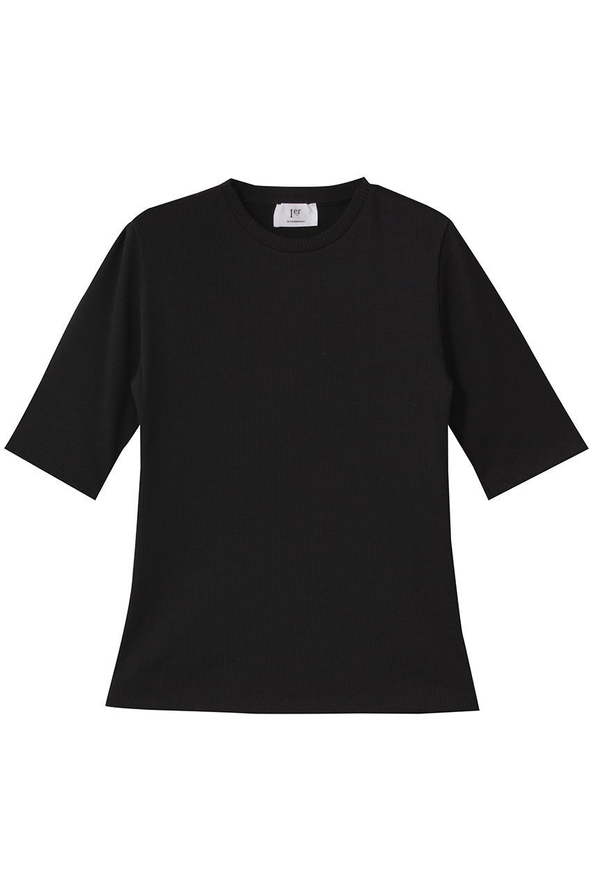 【プルミエ アロンディスモン/1er Arrondissement】のリブ5分袖Tシャツ インテリア・キッズ・メンズ・レディースファッション・服の通販 founy(ファニー) 　ファッション　Fashion　レディースファッション　Fashion for Women　トップス・カットソー　Cut & Sew Tops　シャツ・ブラウス・オフィスカジュアル　Elegant Blouses & Button-Ups　ロングTシャツ・Tシャツ　Longline T-Shirts & Tees　カットソー・ベーシックTシャツ　Cut-and-Sewn Tops / Stretch Tees & Basics　2025年　2025　2025-2026秋冬・A/W　Autumn/Winter 2025–26 AW25–26　ショート　Short, Short Length　シンプル　Simple, Minimal　ジャケット　Jacket, Outerwear　スリーブ　Sleeve, Long Sleeve / Short Sleeve　定番　Standard, Basic Item　A/W・秋冬　Autumn/Winter　ブラック|ID: prp329100004639131 ipo3291000000033438931