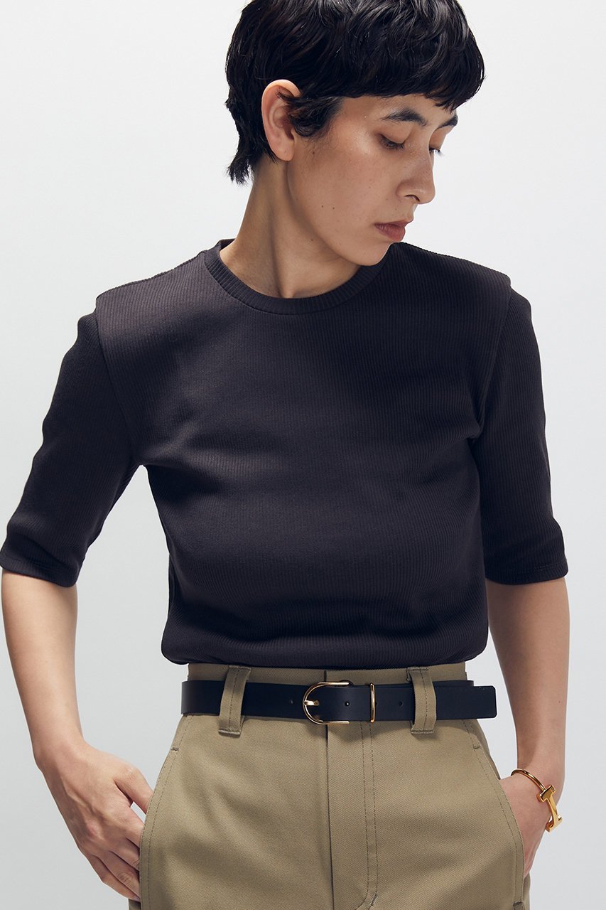 【プルミエ アロンディスモン/1er Arrondissement】のリブ5分袖Tシャツ 人気、トレンドファッション・服の通販 founy(ファニー) 　ファッション　Fashion　レディースファッション　Fashion for Women　トップス・カットソー　Cut & Sew Tops　シャツ・ブラウス・オフィスカジュアル　Elegant Blouses & Button-Ups　ロングTシャツ・Tシャツ　Longline T-Shirts & Tees　カットソー・ベーシックTシャツ　Cut-and-Sewn Tops / Stretch Tees & Basics　ショート　Short, Short Length　シンプル　Simple, Minimal　ジャケット　Jacket, Outerwear　スリーブ　Sleeve, Long Sleeve / Short Sleeve　定番　Standard, Basic Item　other-7|ID: prp329100004639131 ipo3291000000035780386