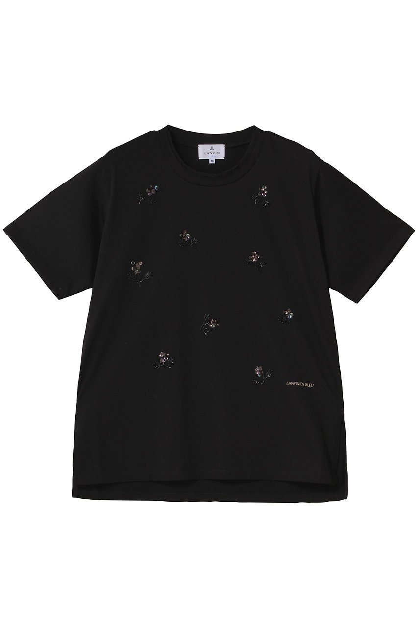 【ランバン オン ブルー/LANVIN en Bleu】のフラワービーズ刺しゅうTシャツ インテリア・キッズ・メンズ・レディースファッション・服の通販 founy(ファニー) 　ファッション　Fashion　レディースファッション　Fashion for Women　トップス・カットソー　Cut & Sew Tops　シャツ・ブラウス・オフィスカジュアル　Elegant Blouses & Button-Ups　ロングTシャツ・Tシャツ　Longline T-Shirts & Tees　カットソー・ベーシックTシャツ　Cut-and-Sewn Tops / Stretch Tees & Basics　2025年　2025　2025-2026秋冬・A/W　Autumn/Winter 2025–26 AW25–26　ショート　Short, Short Length　スリーブ　Sleeve, Long Sleeve / Short Sleeve　フラワー　Flower, Floral　モチーフ　Motif, Design Theme　A/W・秋冬　Autumn/Winter　ブラック|ID: prp329100004639132 ipo3291000000033438938