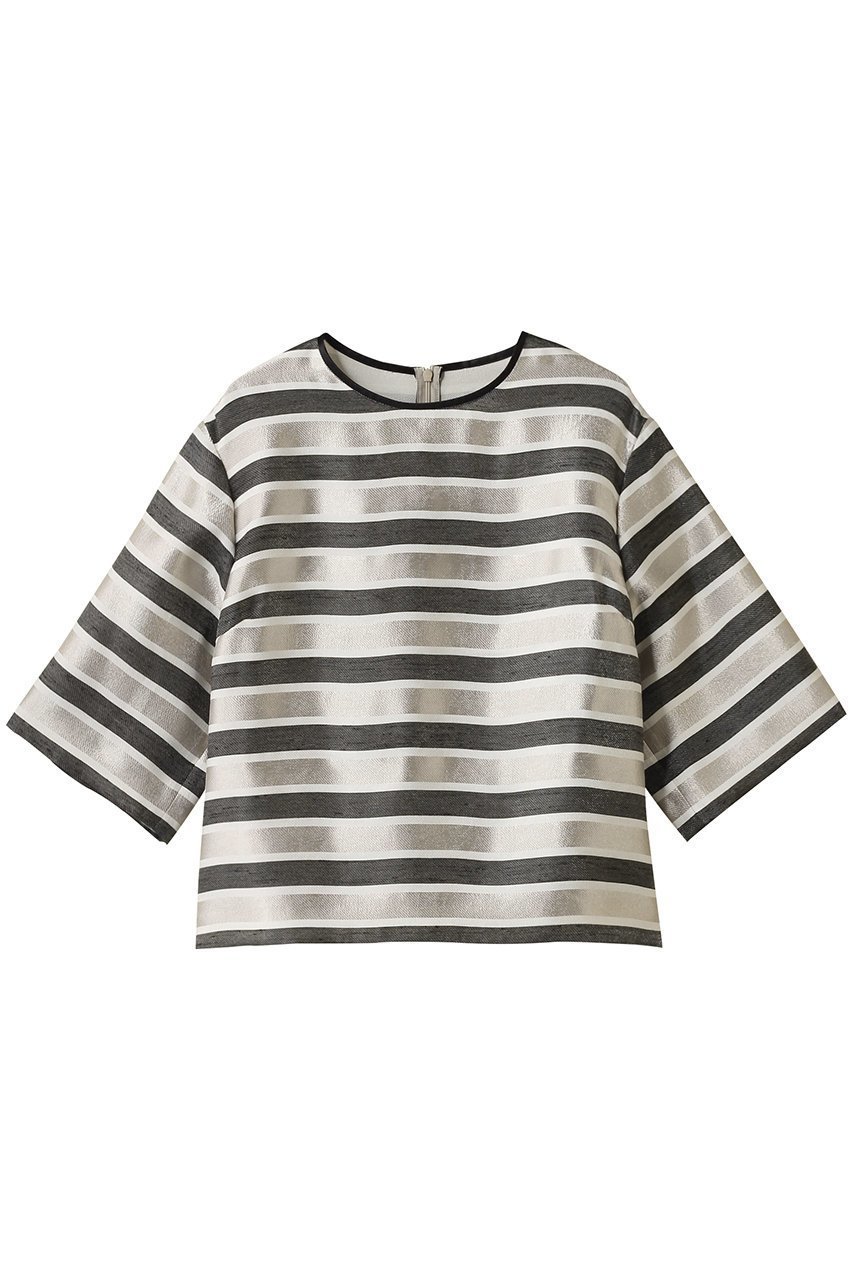 【エリオポール/heliopole】のグリッターストライプTEEブラウス インテリア・キッズ・メンズ・レディースファッション・服の通販 founy(ファニー) 　ファッション　Fashion　レディースファッション　Fashion for Women　トップス・カットソー　Cut & Sew Tops　シャツ・ブラウス・オフィスカジュアル　Elegant Blouses & Button-Ups　2025年　2025　2025-2026秋冬・A/W　Autumn/Winter 2025–26 AW25–26　サテン　Satin, Glossy Fabric　ショート　Short, Short Length　スリーブ　Sleeve, Long Sleeve / Short Sleeve　ボーダー　Border, Stripe　リュクス　Luxury, Elegant, High-End, Chic　定番　Standard, Basic Item　A/W・秋冬　Autumn/Winter　ベージュ|ID: prp329100004639144 ipo3291000000033439034