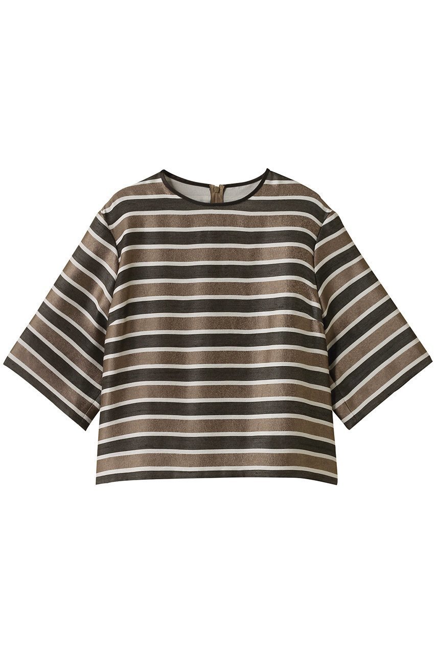 【エリオポール/heliopole】のグリッターストライプTEEブラウス インテリア・キッズ・メンズ・レディースファッション・服の通販 founy(ファニー) 　ファッション　Fashion　レディースファッション　Fashion for Women　トップス・カットソー　Cut & Sew Tops　シャツ・ブラウス・オフィスカジュアル　Elegant Blouses & Button-Ups　2025年　2025　2025-2026秋冬・A/W　Autumn/Winter 2025–26 AW25–26　サテン　Satin, Glossy Fabric　ショート　Short, Short Length　スリーブ　Sleeve, Long Sleeve / Short Sleeve　ボーダー　Border, Stripe　リュクス　Luxury, Elegant, High-End, Chic　定番　Standard, Basic Item　A/W・秋冬　Autumn/Winter　ダークブラウン|ID: prp329100004639144 ipo3291000000033439036