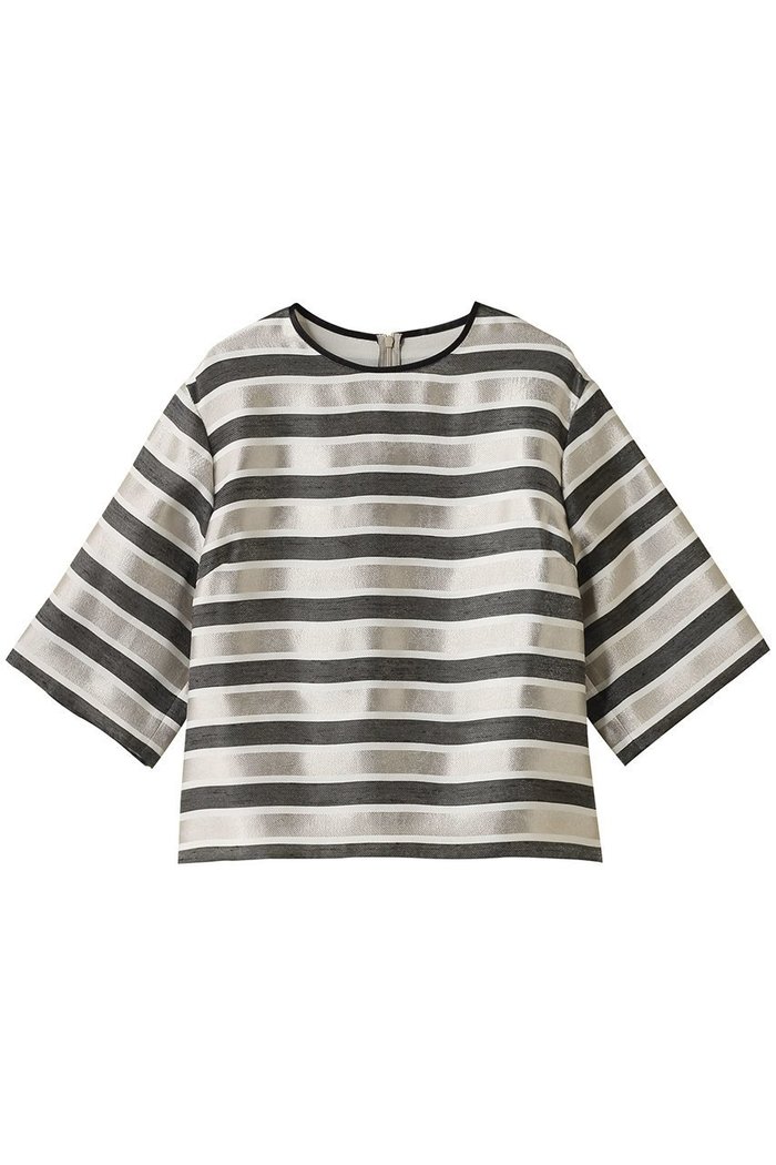 【エリオポール/heliopole】のグリッターストライプTEEブラウス インテリア・キッズ・メンズ・レディースファッション・服の通販 founy(ファニー) https://founy.com/ ファッション Fashion レディースファッション Fashion for Women トップス・カットソー Cut & Sew Tops シャツ・ブラウス・オフィスカジュアル Elegant Blouses & Button-Ups サテン Satin, Glossy Fabric ショート Short, Short Length スリーブ Sleeve, Long Sleeve / Short Sleeve ボーダー Border, Stripe リュクス Luxury, Elegant, High-End, Chic 定番 Standard, Basic Item |ID: prp329100004639144 ipo3291000000036029240