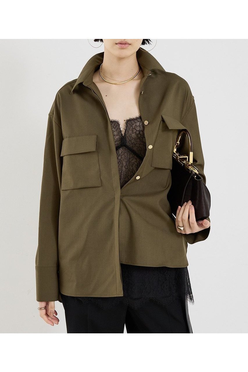 【ザ ストア バイ シー/THE STORE by C】の【COCUCA】比翼ベーシックシャツ インテリア・キッズ・メンズ・レディースファッション・服の通販 founy(ファニー) 　ファッション　Fashion　レディースファッション　Fashion for Women　トップス・カットソー　Cut & Sew Tops　シャツ・ブラウス・オフィスカジュアル　Elegant Blouses & Button-Ups　2025年　2025　2025-2026秋冬・A/W　Autumn/Winter 2025–26 AW25–26　カフス　Cuff Design　スリーブ　Sleeve, Long Sleeve / Short Sleeve　スーツ　Suit, Formalwear　デニム　Denim, Jeans Material　フロント　Front, Front Design　ベーシック　Basic, Essential　ポケット　Pocket, Pocket Detail　ロング　Long, Long-Length　別注　Limited Edition, Custom Order　A/W・秋冬　Autumn/Winter　カーキ|ID: prp329100004639148 ipo3291000000033439078