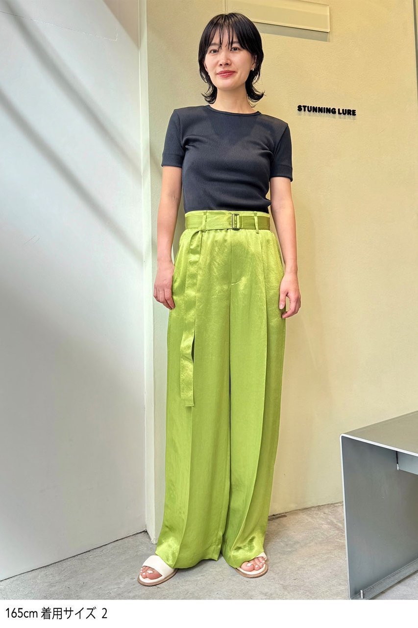 【スタニングルアー/STUNNING LURE】のrベルテッドストレートパンツ 人気、トレンドファッション・服の通販 founy(ファニー) 　ファッション　Fashion　レディースファッション　Fashion for Women　パンツ　Pants & Trousers　シルク　Silk, 100% Silk　ストレート　Straight, Straight Cut　ツイル　Twist, Twisted Detail　リアル　Real, Realistic　ワイド　Wide, Wide Fit　other-7|ID: prp329100004639251 ipo3291000000033440000