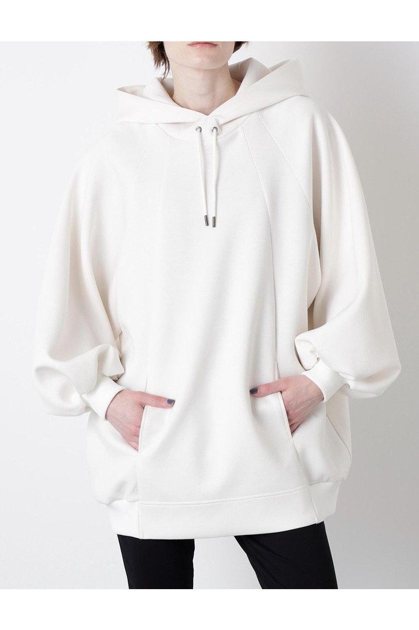 【ヒューエルミュージアム/hueLe Museum】の【STUMBLY】Air Double Knit Hoody インテリア・キッズ・メンズ・レディースファッション・服の通販 founy(ファニー) 　ファッション　Fashion　レディースファッション　Fashion for Women　トップス・カットソー　Cut & Sew Tops　ニット　Knit Tops & Sweaters　シャツ・ブラウス・オフィスカジュアル　Elegant Blouses & Button-Ups　レディースパーカー・カジュアルフーディー　Casual Hoodies & Sweatshirts　ロングTシャツ・Tシャツ　Longline T-Shirts & Tees　スウェット・クルーネックトップス　Sweatshirts & Crewnecks / Relaxed Fit Sweat Tops　カットソー・ベーシックTシャツ　Cut-and-Sewn Tops / Stretch Tees & Basics　カッティング　Cutting Detail　パターン　Pattern, Design Print　メタル　Metal, Metal Parts　エレガント 上品　Elegant　ホワイト|ID: prp329100004640121 ipo3291000000033449814