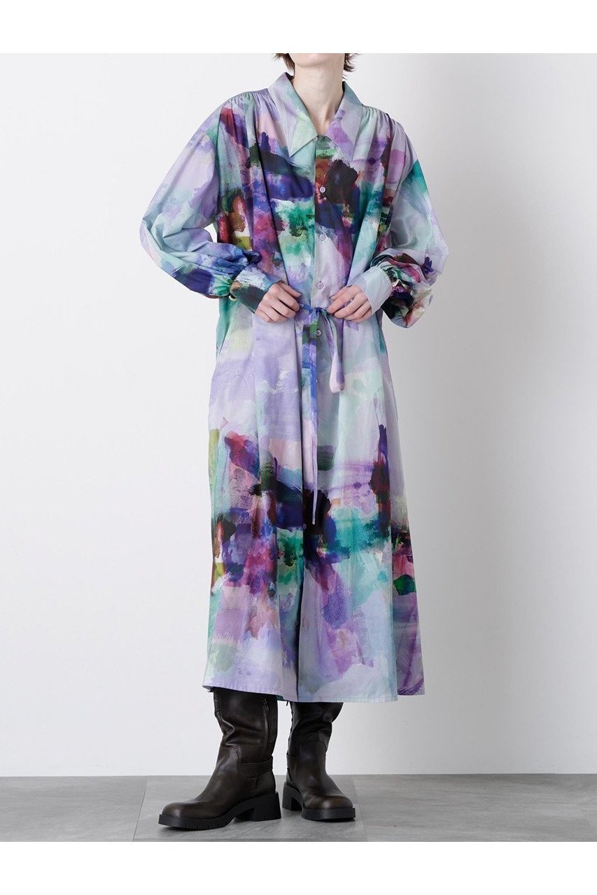 【ヒューエルミュージアム/hueLe Museum】の【STUMBLY】Art Printed Shirt Dress インテリア・キッズ・メンズ・レディースファッション・服の通販 founy(ファニー) 　ファッション　Fashion　レディースファッション　Fashion for Women　ワンピース　Dresses　フォーマル・パーティードレス・結婚式用ドレス　Elegant & Casual Dresses　チュニック　Tunic Tops & Dresses　2025年　2025　2025-2026秋冬・A/W　Autumn/Winter 2025–26 AW25–26　アイレット　Eyelet Lace　タイプライター　Typewriter Fabric, Crisp Cotton　チュニック　Tunic, Long Top　ドレス　Dress, One-Piece　プリント　Print, Printed Pattern　ロング　Long, Long-Length　A/W・秋冬　Autumn/Winter　グリーン|ID: prp329100004640128 ipo3291000000033449879